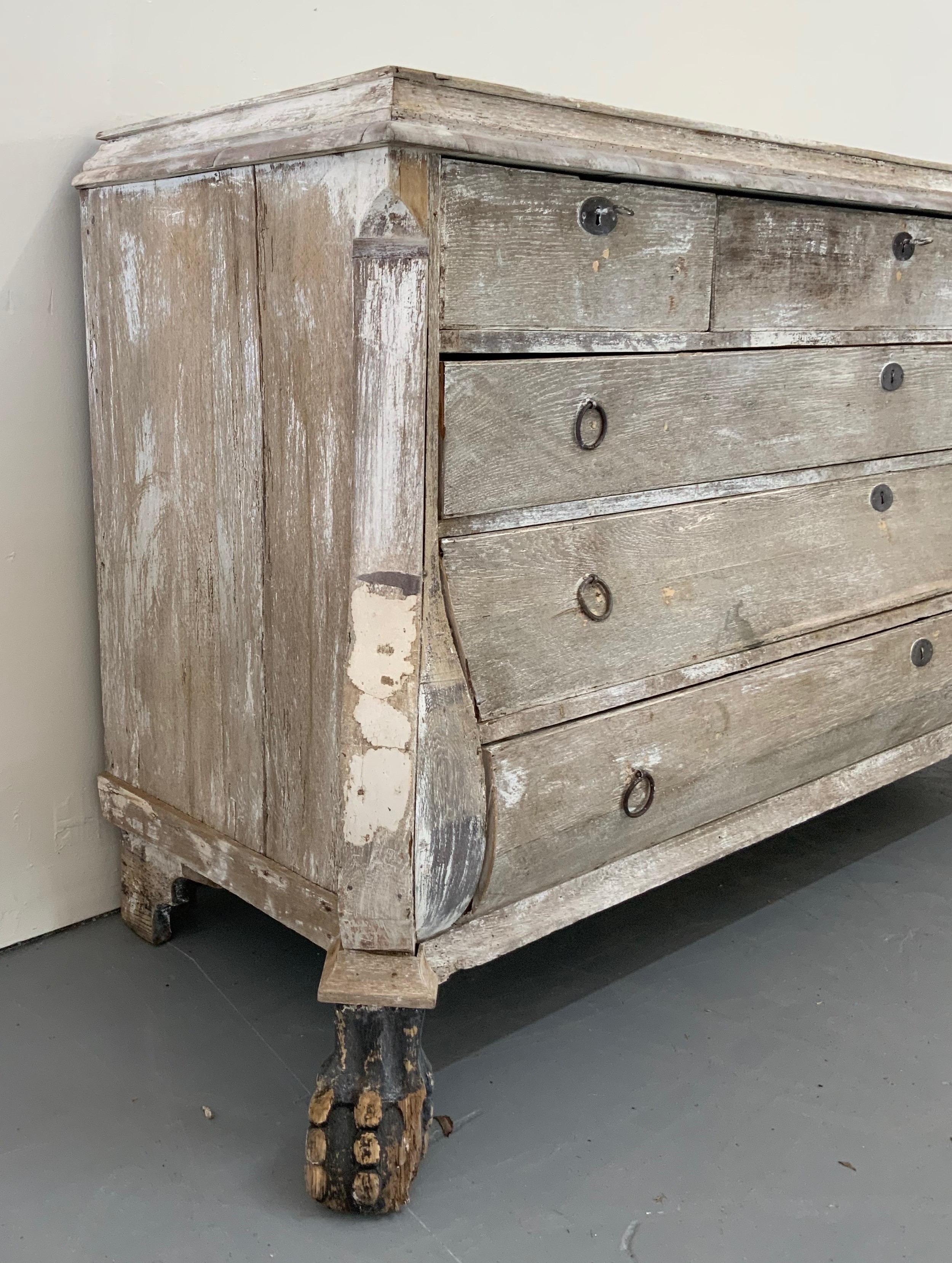Commode Arbalete Dutch Style 19th Century, Patinated White Bleached by Bruno 5