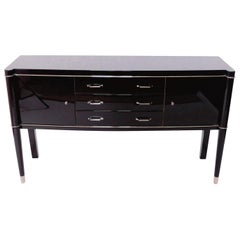 Commode by De Coene Freres Black Piano Lacquer Art Deco Sideboard Belgium 1940s