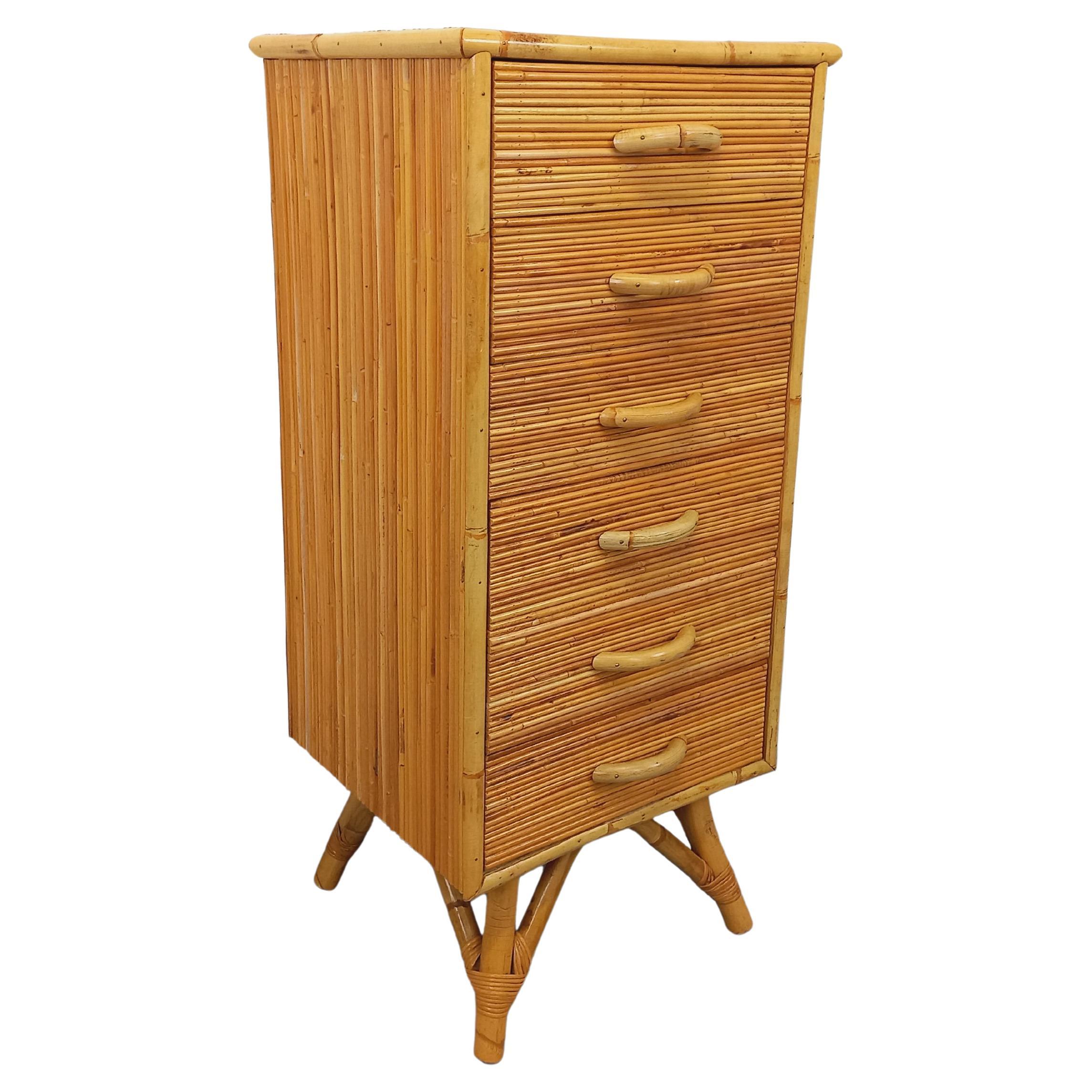 Commode chiffonnier vintage en rotin des années 70
