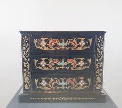 Napoleon III Commode in Ebonized Wood, Marquetry, France, Circa 1870
