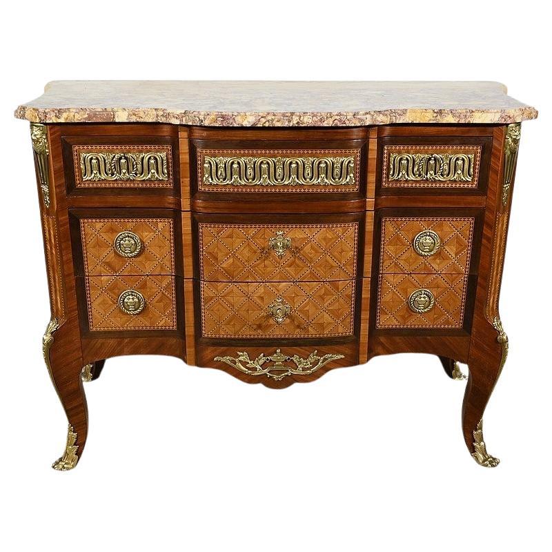 Rosewood and Amaranth Chest of Drawers, Transition Louis XV / Louis XVI Style –