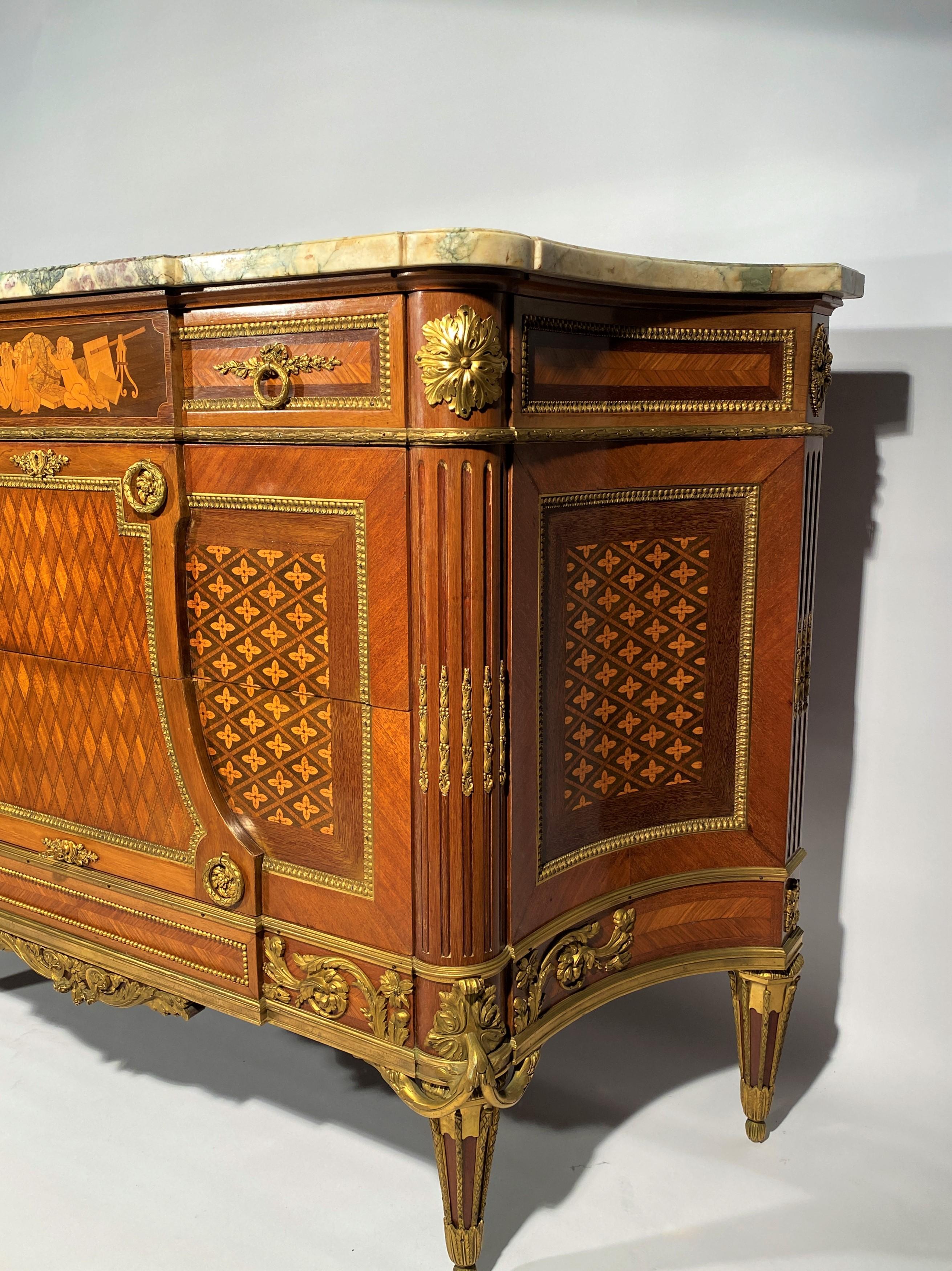 Louis XVI Marquetry Commode In The Style Of Jean Henri Riesener For Sale