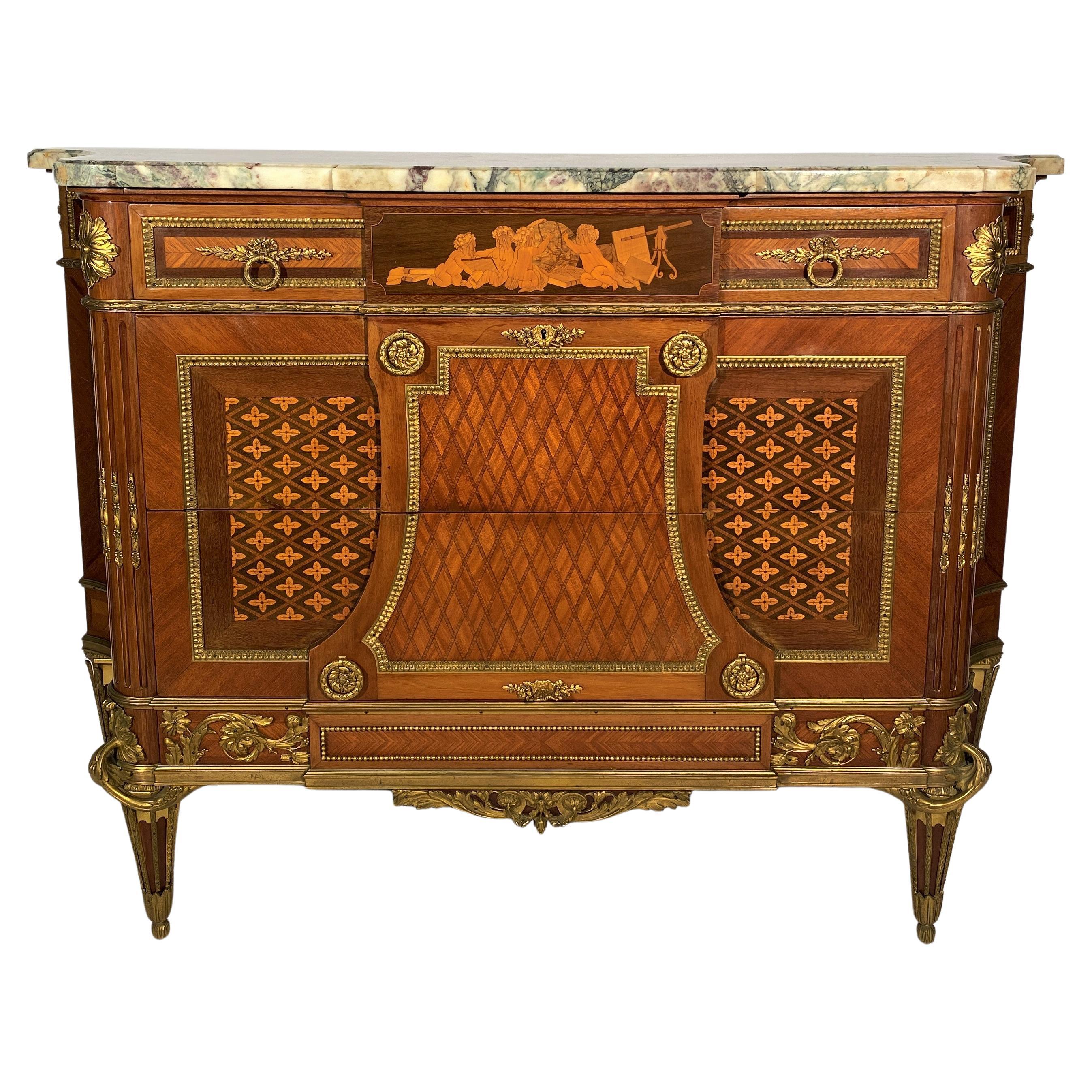 Marquetry Commode In The Style Of Jean Henri Riesener For Sale