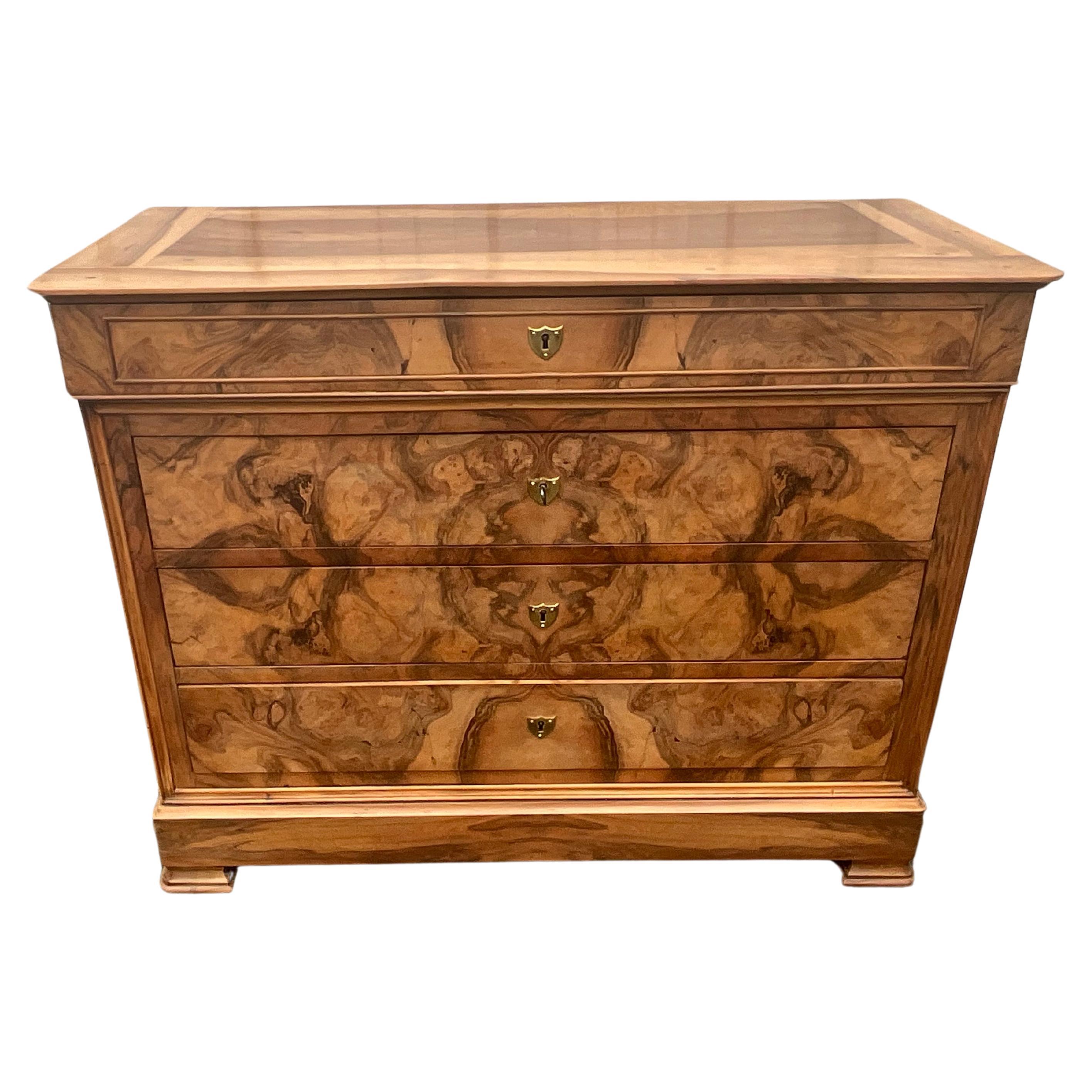 French chest of drawers Louis Philippe mid 19th ronce of walnut For Sale