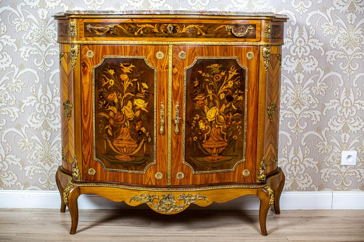 Dutch Inlaid Commode from the Late 20th Century in the Louis XV Type with Marble Top