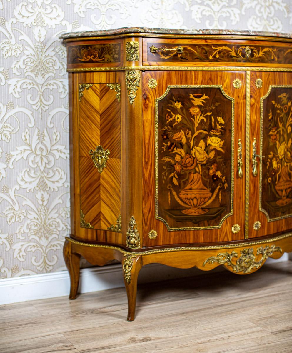 Brass Inlaid Commode from the Late 20th Century in the Louis XV Type with Marble Top