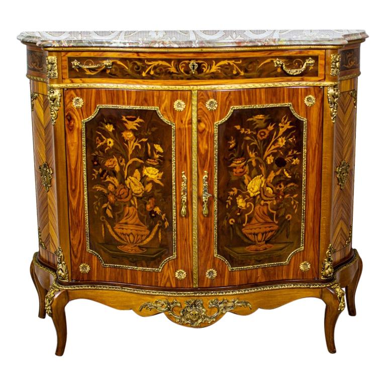 Inlaid Commode from the Late 20th Century in the Louis XV Type with Marble Top