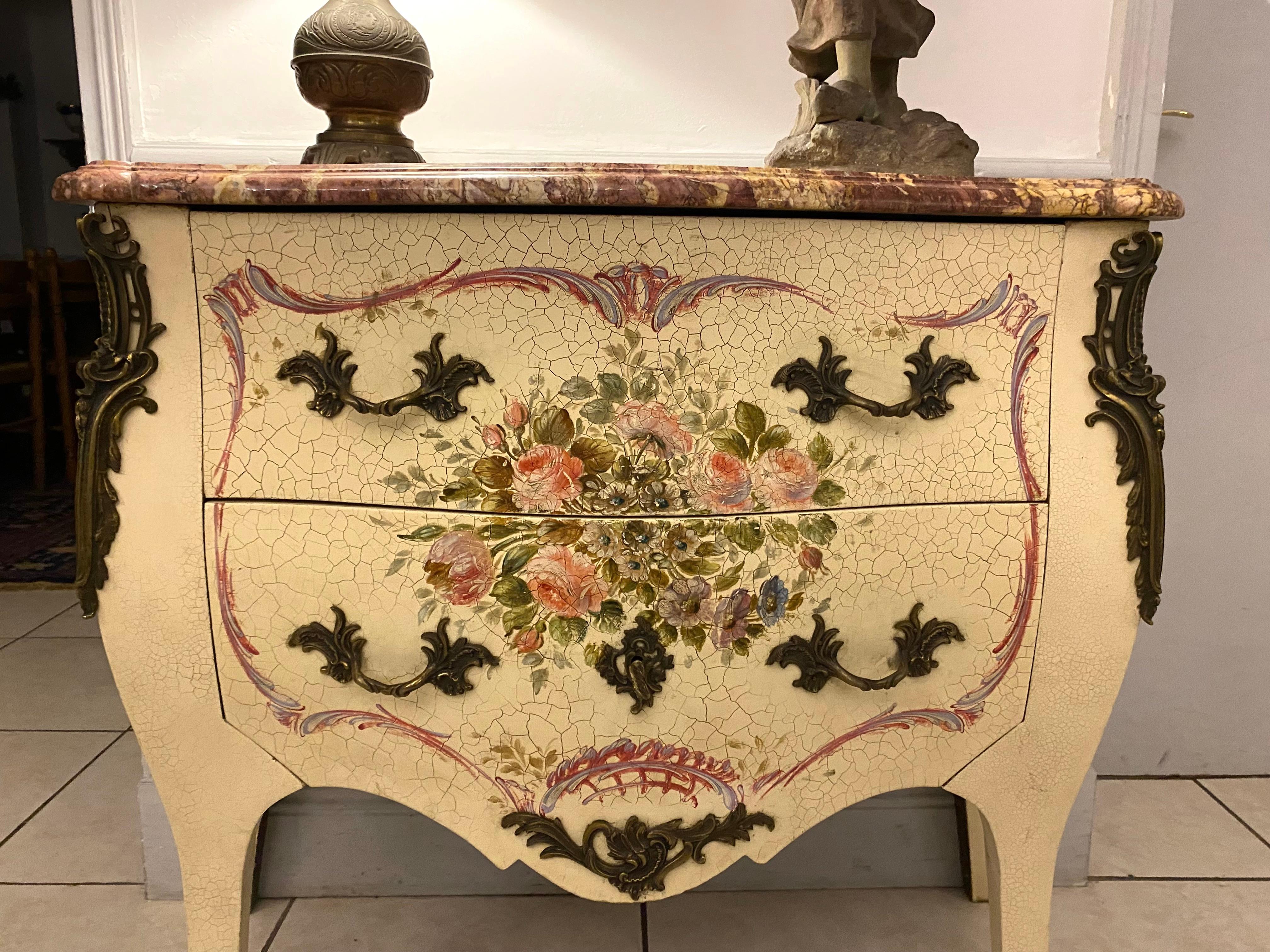 Commode vénitienne en bois peint et marbre - Fin 19ème - Style Louis XV - Venise Italie en vente 5