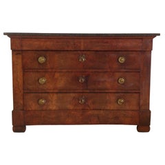 Commode Louis Philippe Style Varnished with Top Marble Early 19th Century Walnut