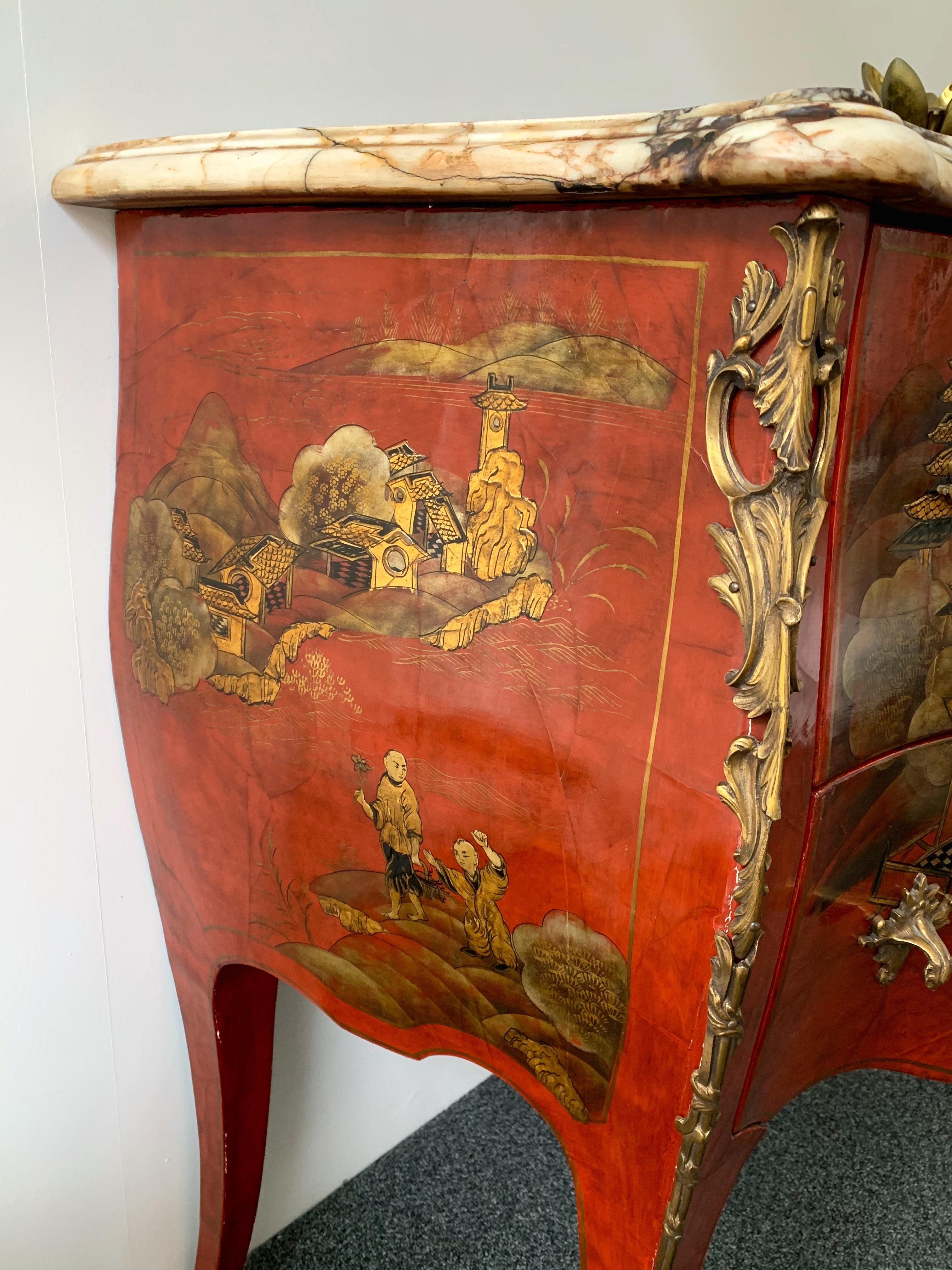 Bronze Commode Louis XV Lacquered Chinoiserie by Maison Jansen, France, 1960s