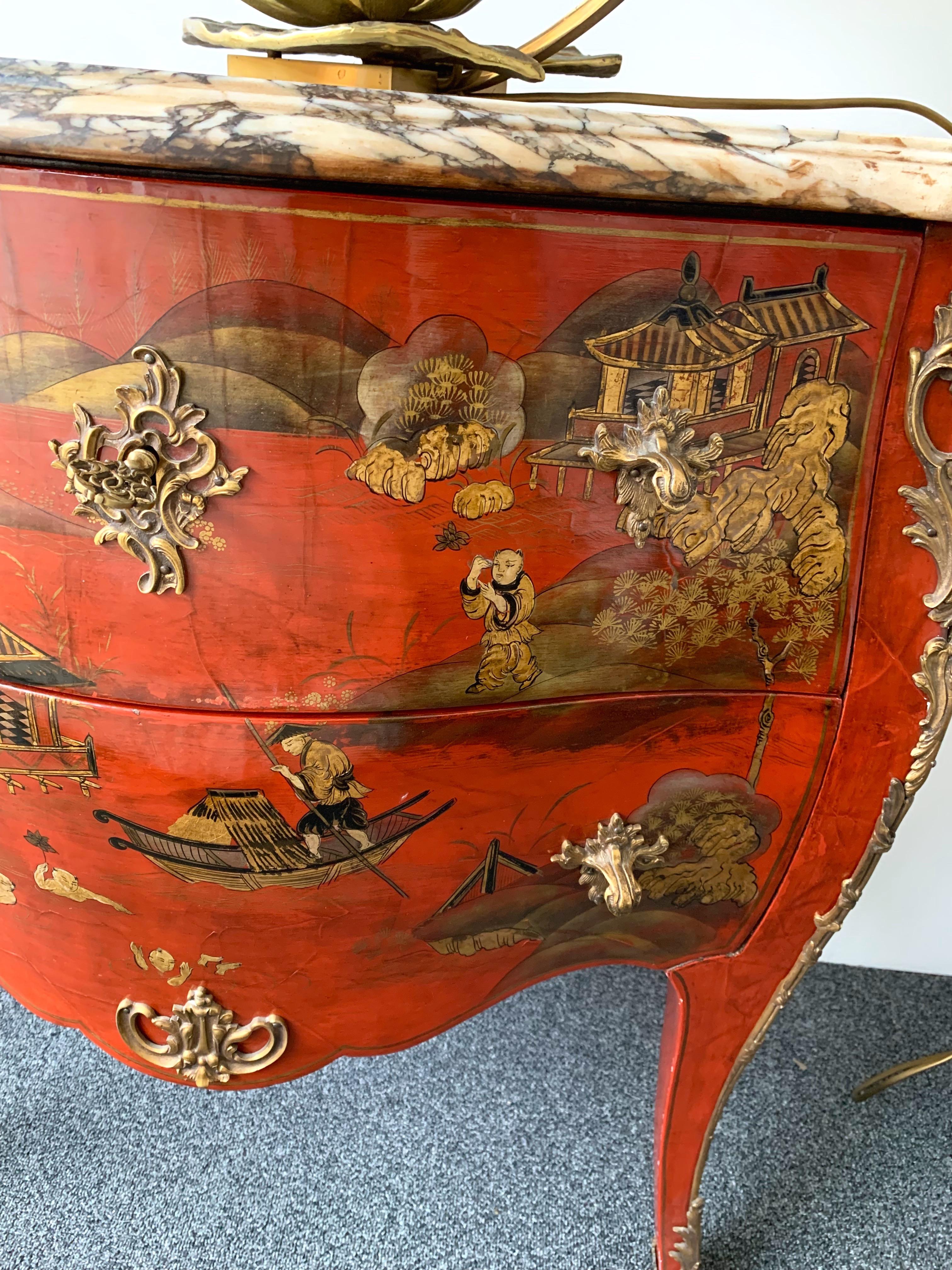 Commode Louis XV Lacquered Chinoiserie by Maison Jansen, France, 1960s 2