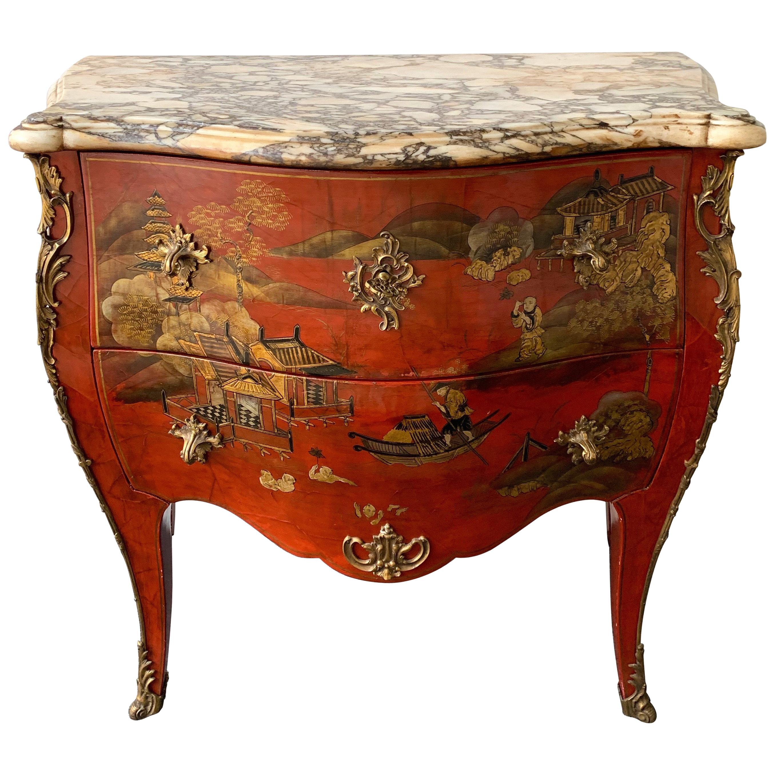 Commode Louis XV laquée Chinoiserie de la Maison Jansen:: France:: années 1960