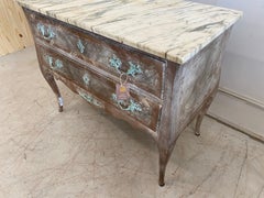Commode Louis XV Style Bleached Patinated with Top Marble in Walnut Wood