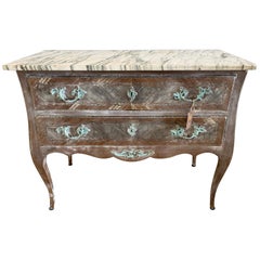 Commode Louis XV Style Bleached Patinated with Top Marble in Walnut Wood