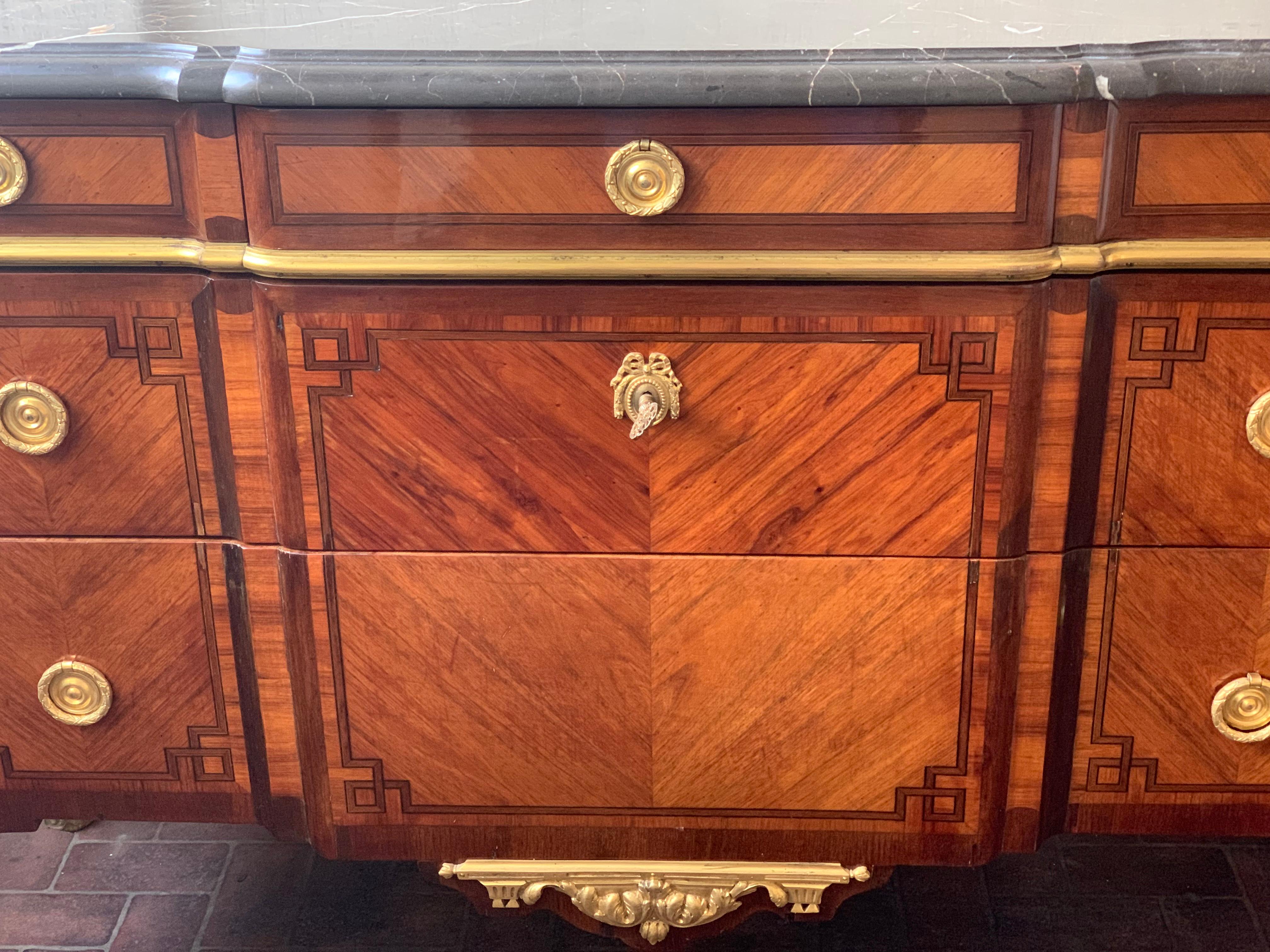 Napoleon III Commode Marquetry and Bronze Transition Louis XV Louis XVI For Sale