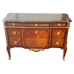 Commode Marquetry and Bronze Transition Louis XV Louis XVI