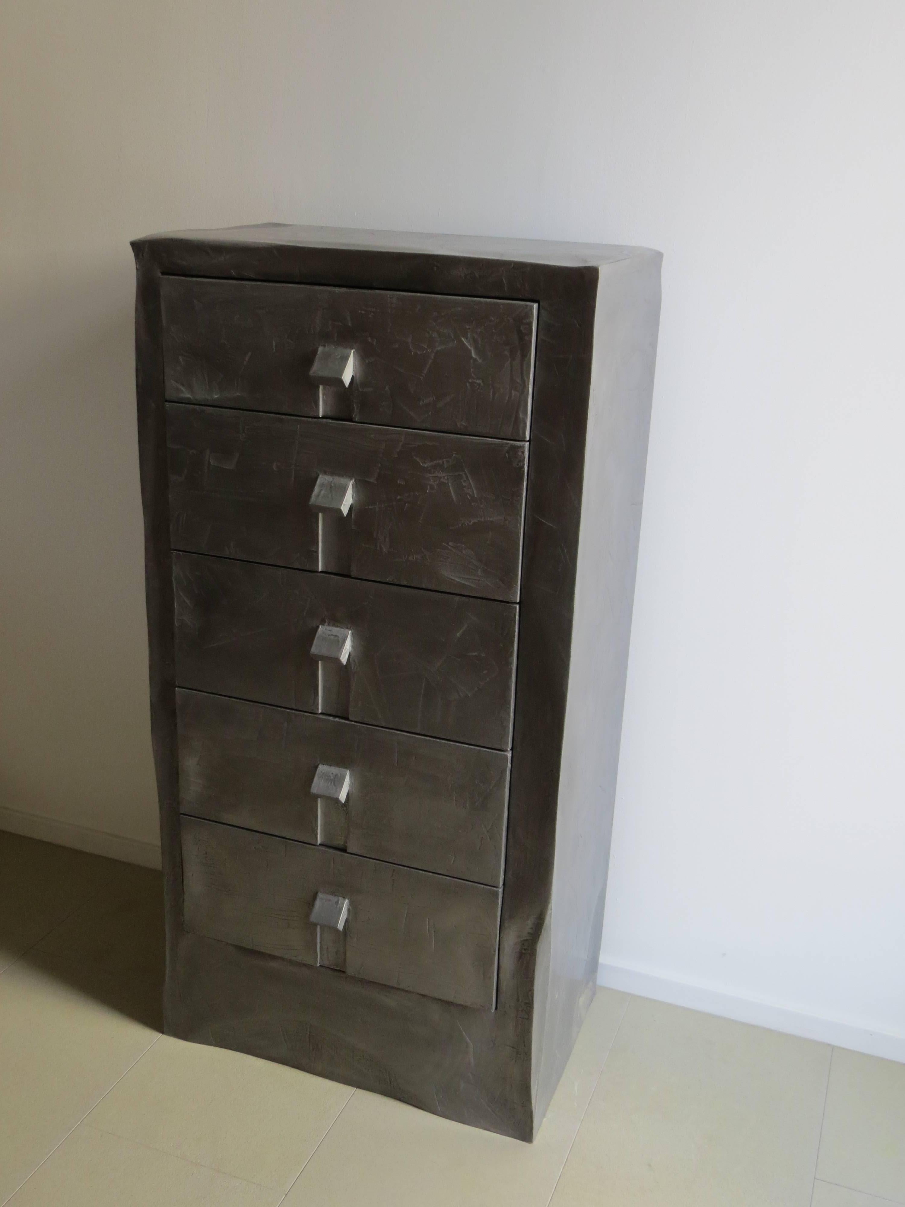 German Commode-Object, organic modern, Alu on Wood Handcrafted, made in Europe For Sale