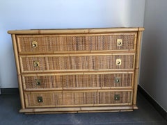 Commode rotin et bambou signée Dal Vera 4 tiroirs