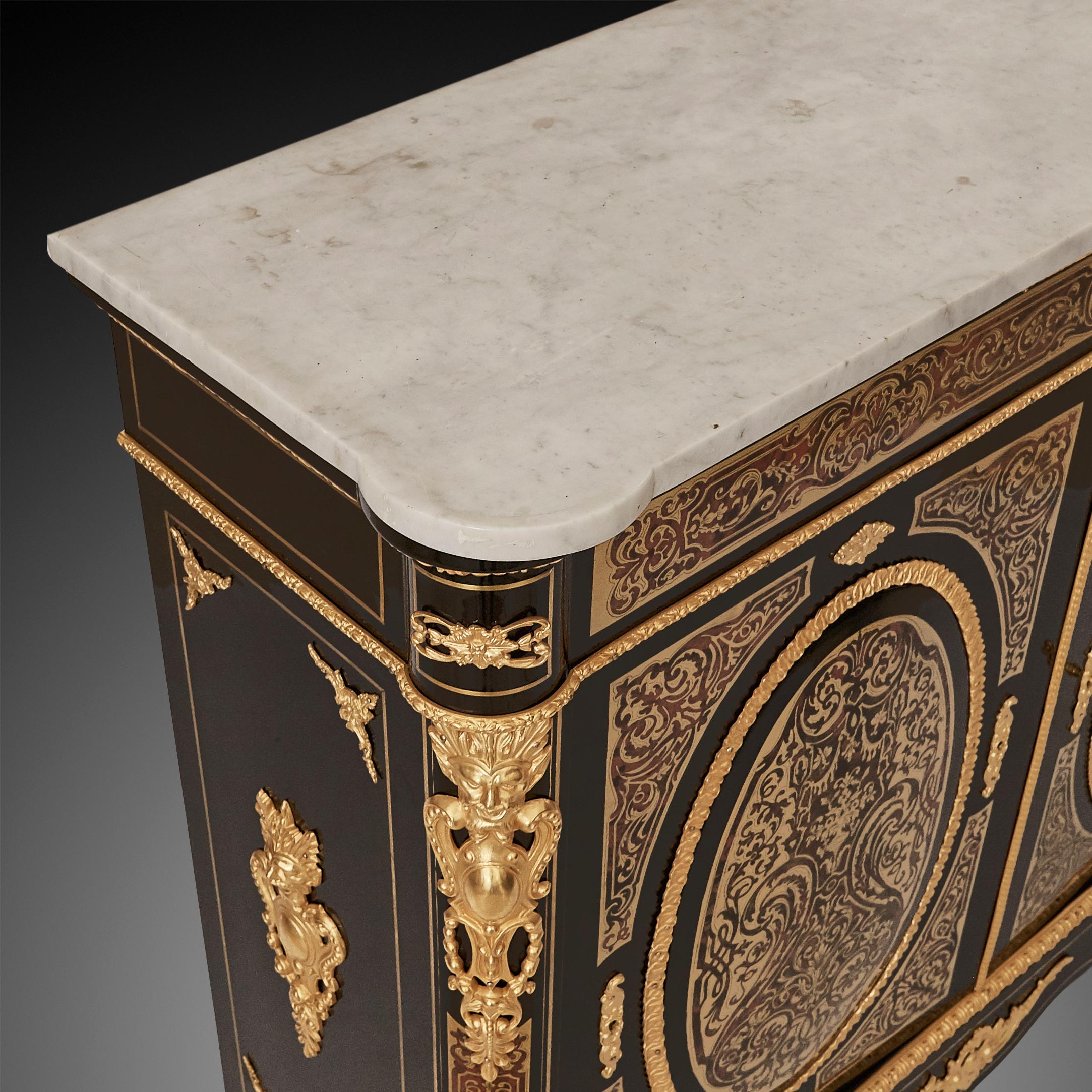 Marble Commode Style Boulle of French 19th Century Napoleon III Period For Sale