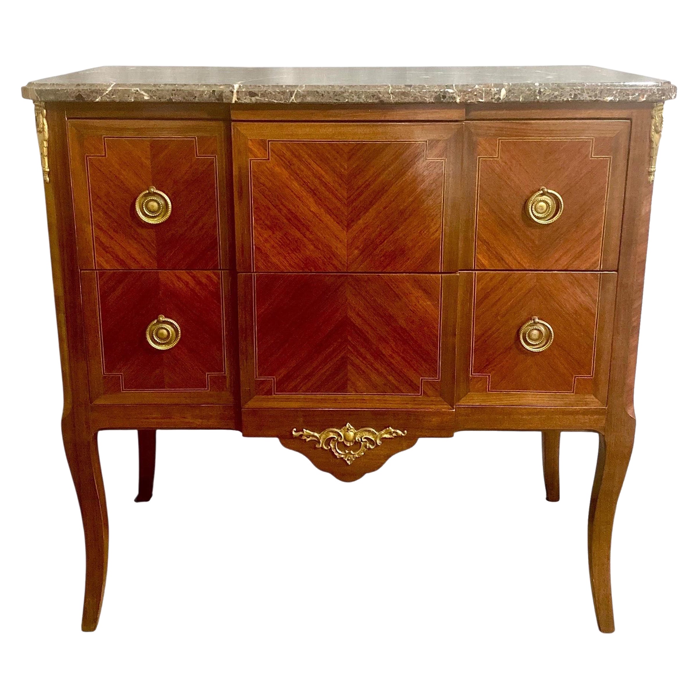 Commode stile Transizione Luigi XV - Luigi XVI - Marmo grigio in vendita