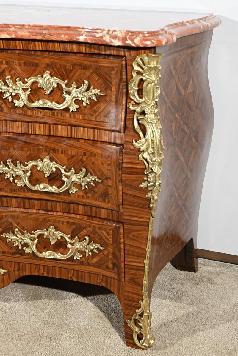 Tombeau chest of drawers in marquetry, Transition style – Part 1 of the 20th cen For Sale 2