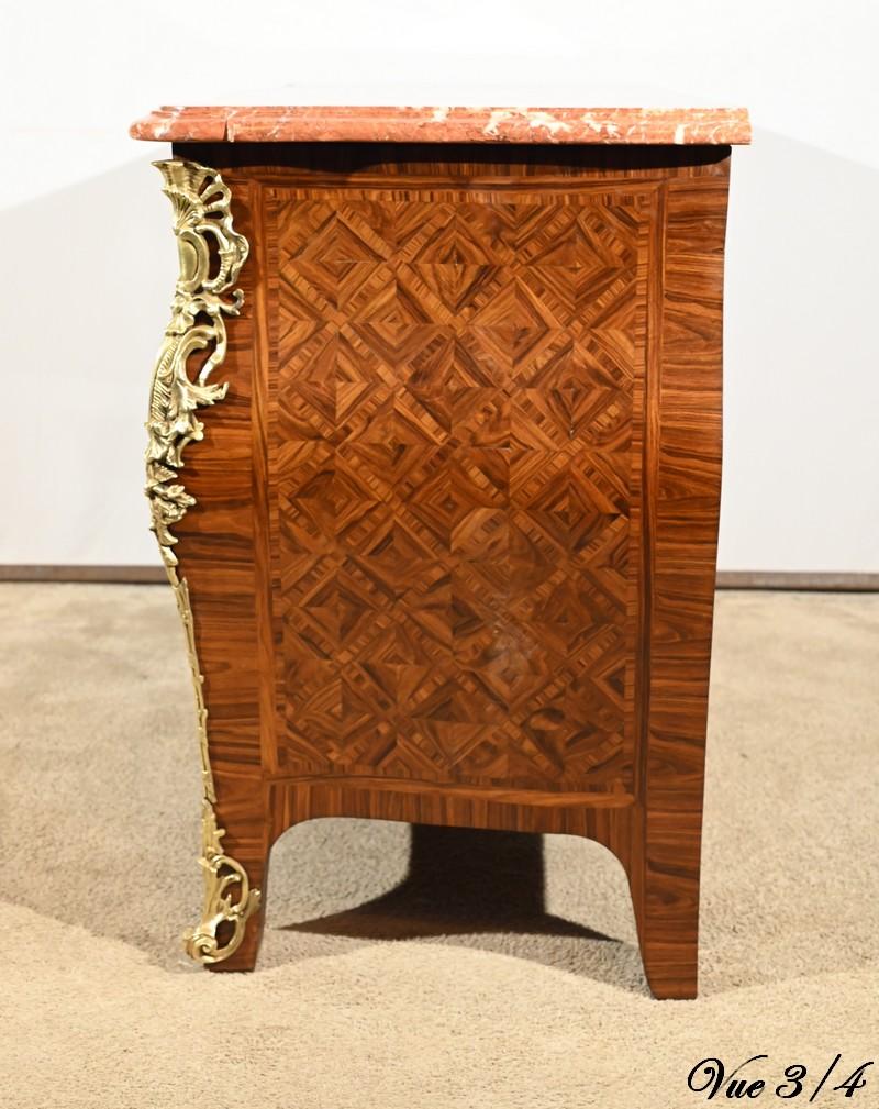 Tombeau chest of drawers in marquetry, Transition style – Part 1 of the 20th cen For Sale 11
