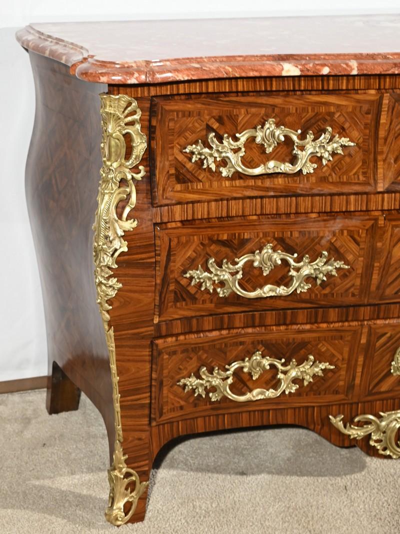 Wood Tombeau chest of drawers in marquetry, Transition style – Part 1 of the 20th cen For Sale