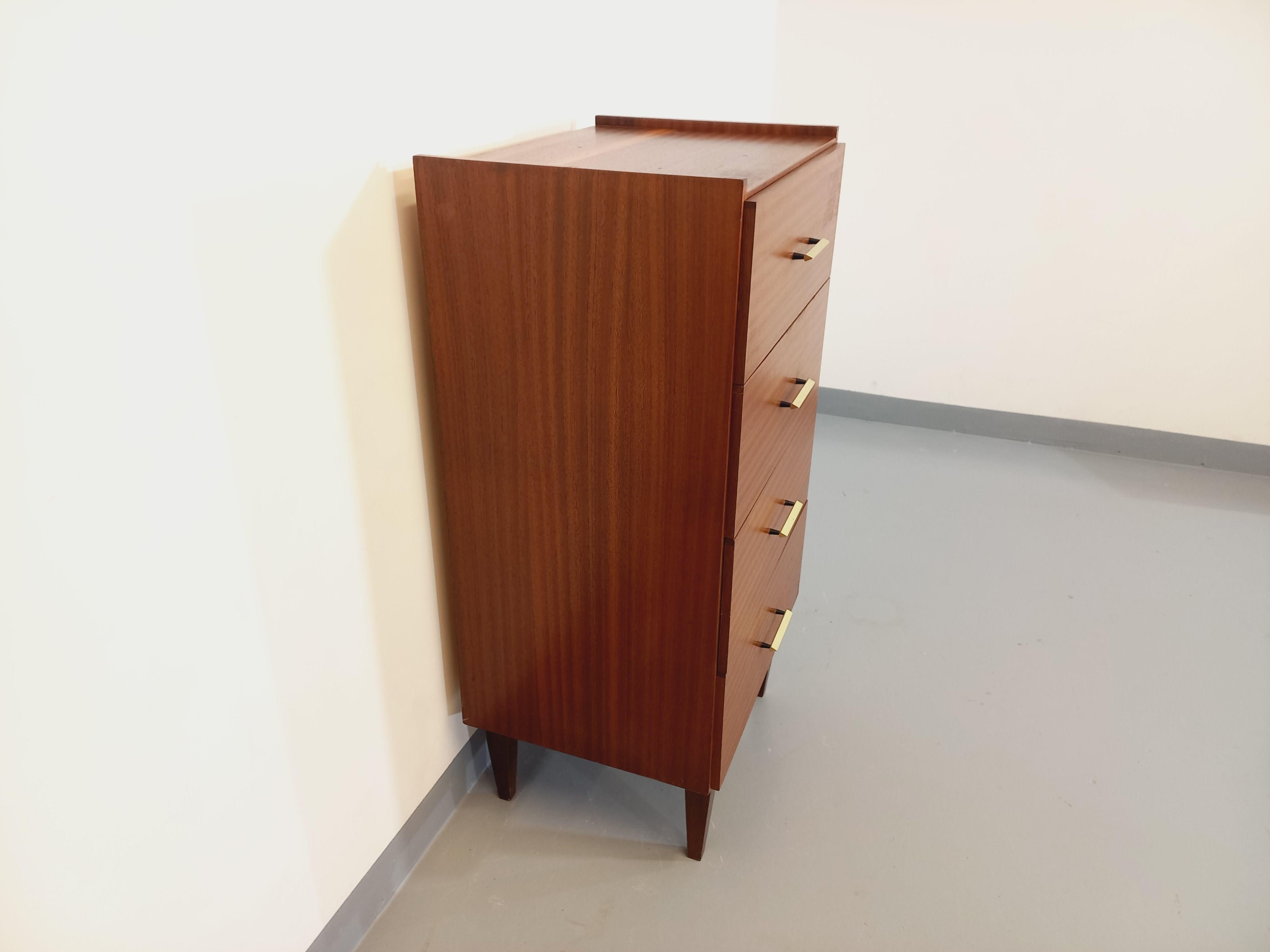 Teck Commode type chiffonnier vintage style scandinave en teck des années 50 60