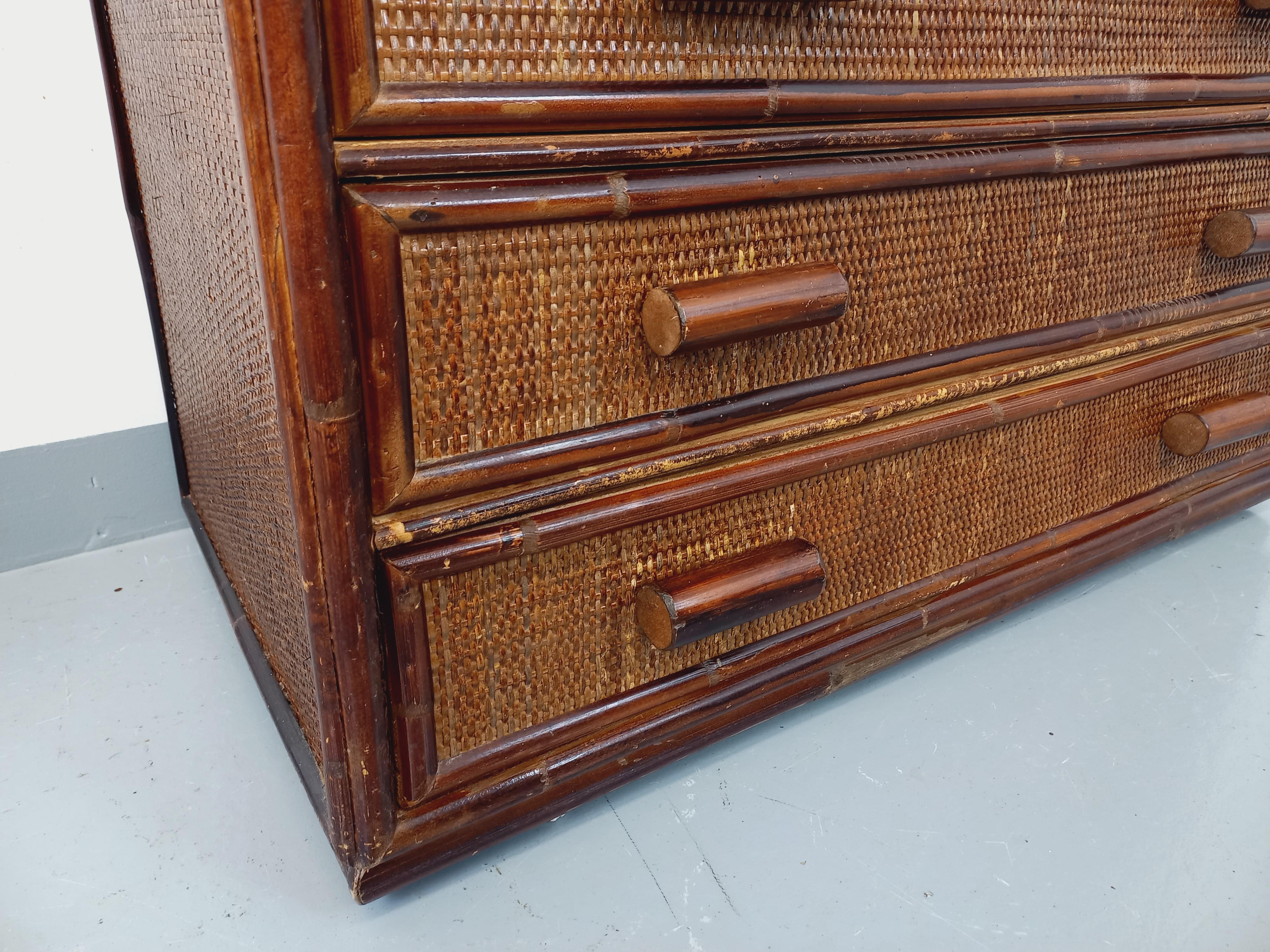 Commode vintage en rotin et rotin tressé des années 70 3