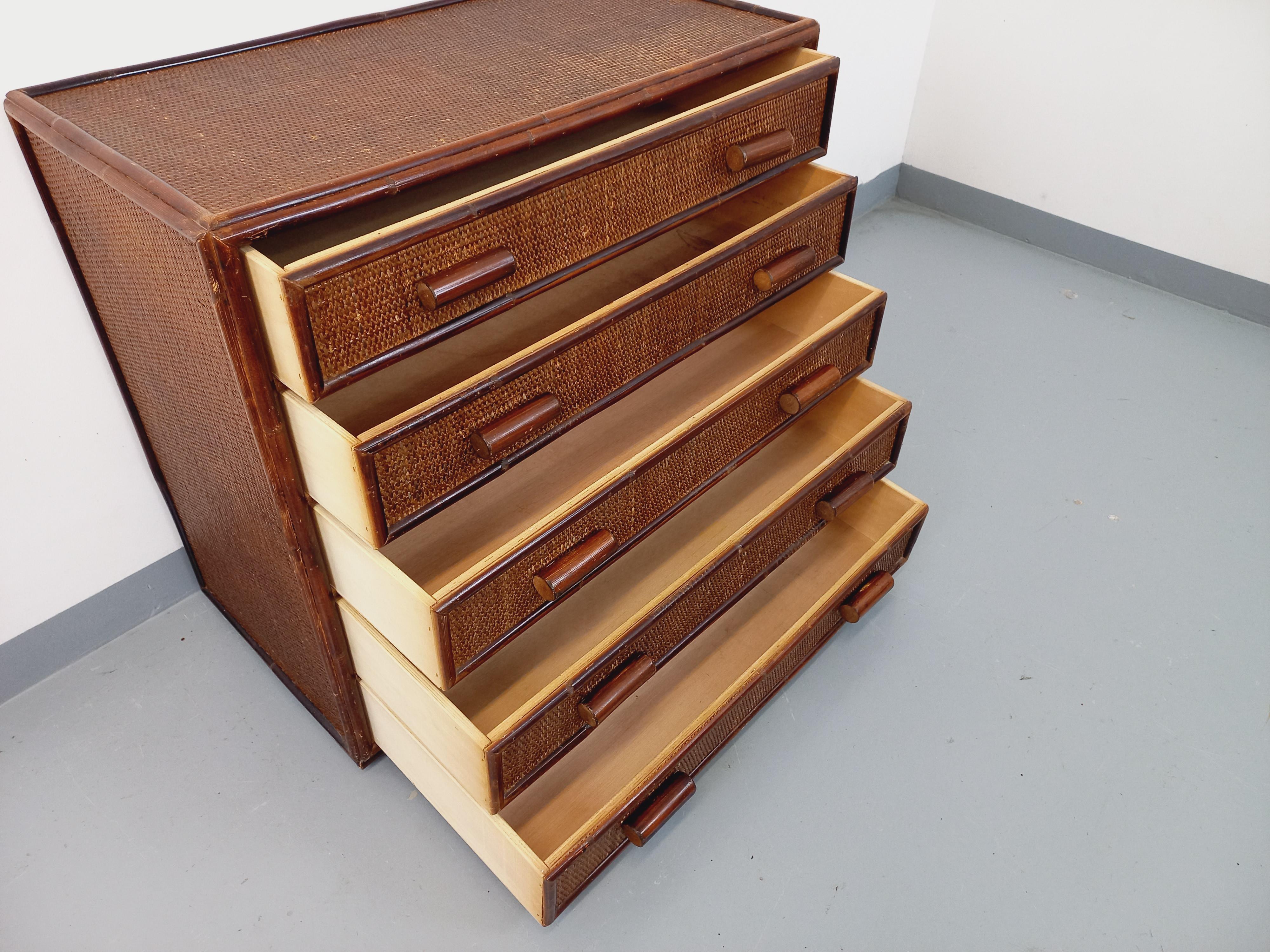Commode vintage en rotin et rotin tressé des années 70 6