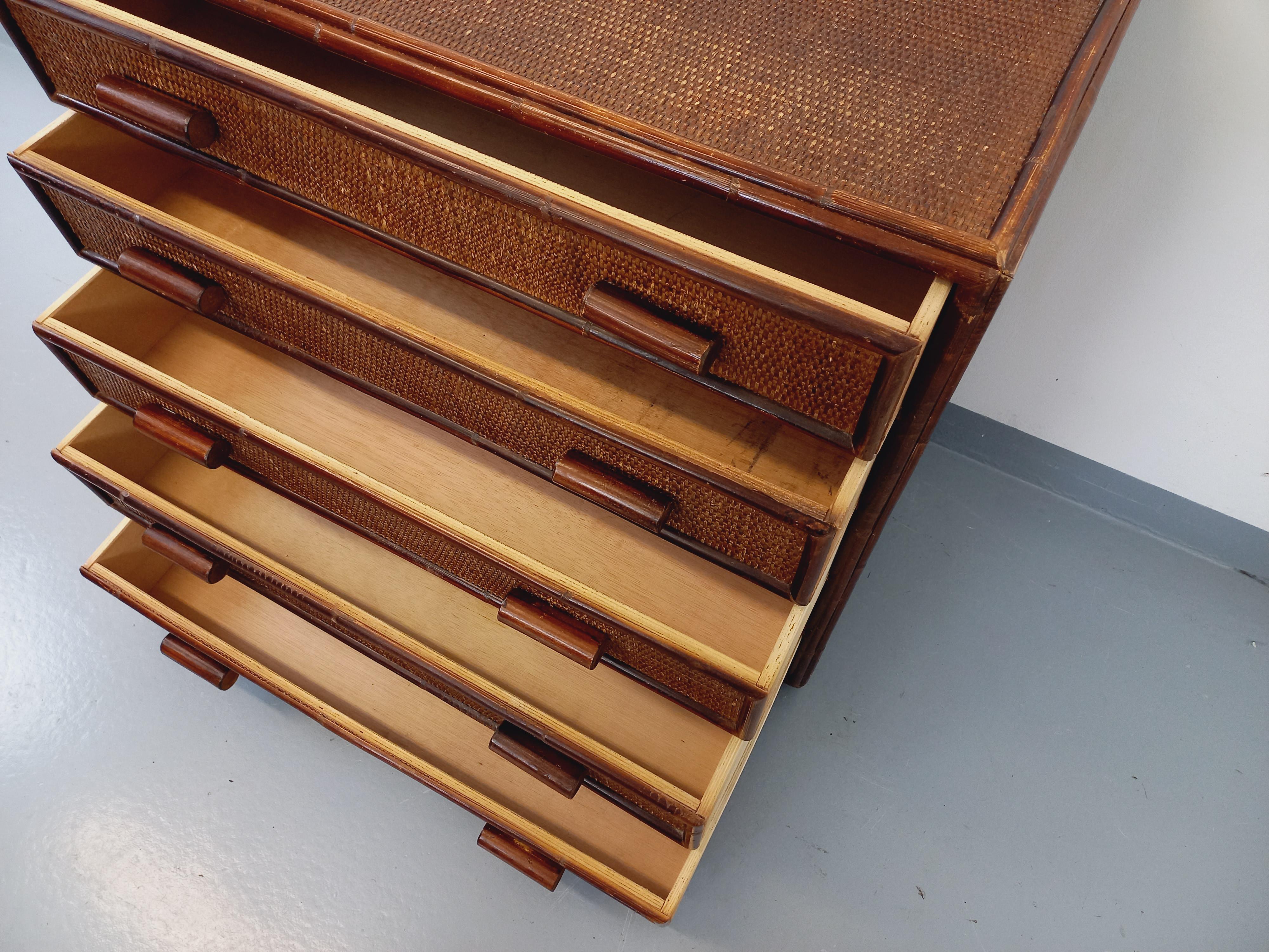 Commode vintage en rotin et rotin tressé des années 70 7