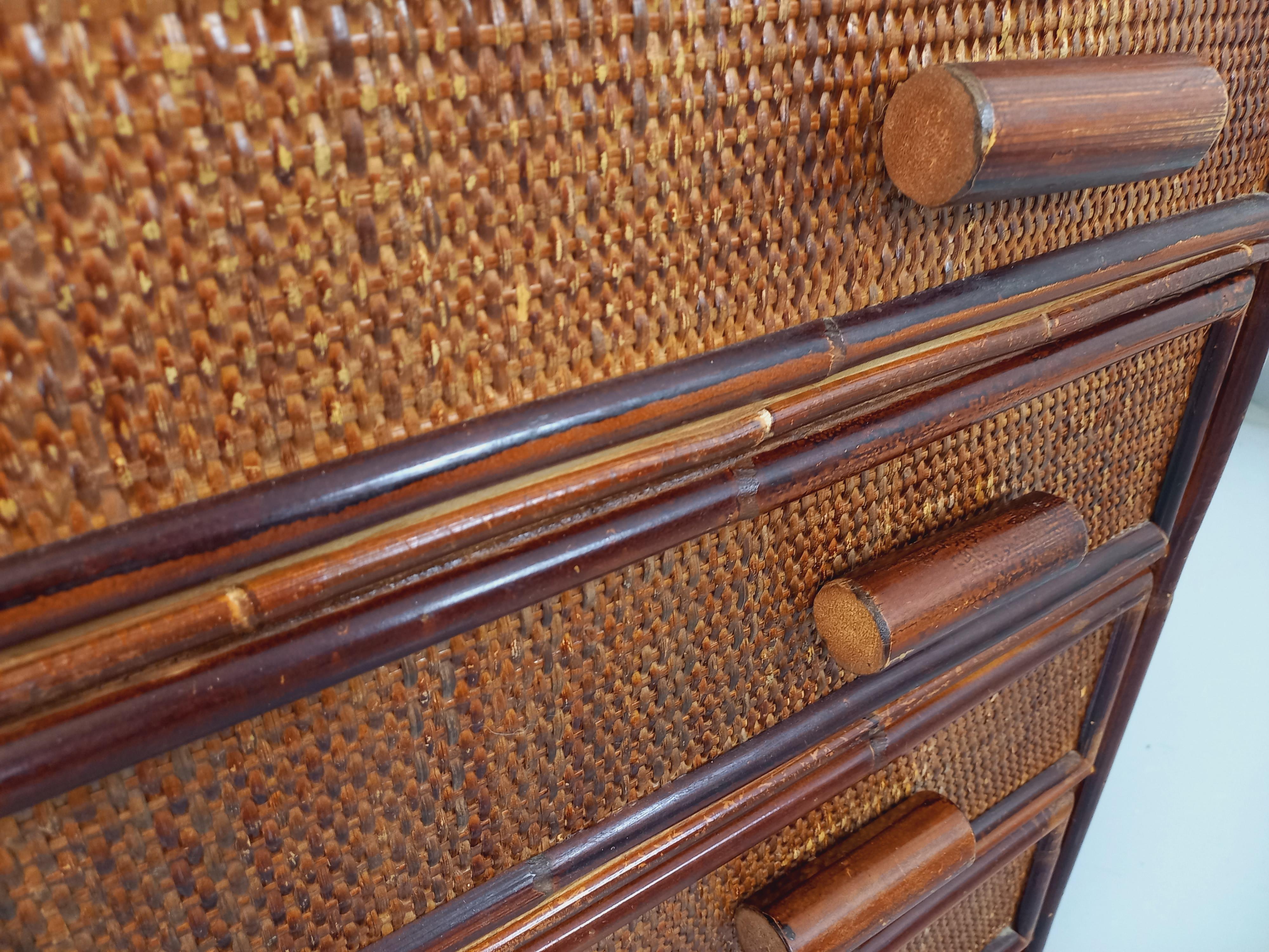Commode vintage en rotin et rotin tressé des années 70 8