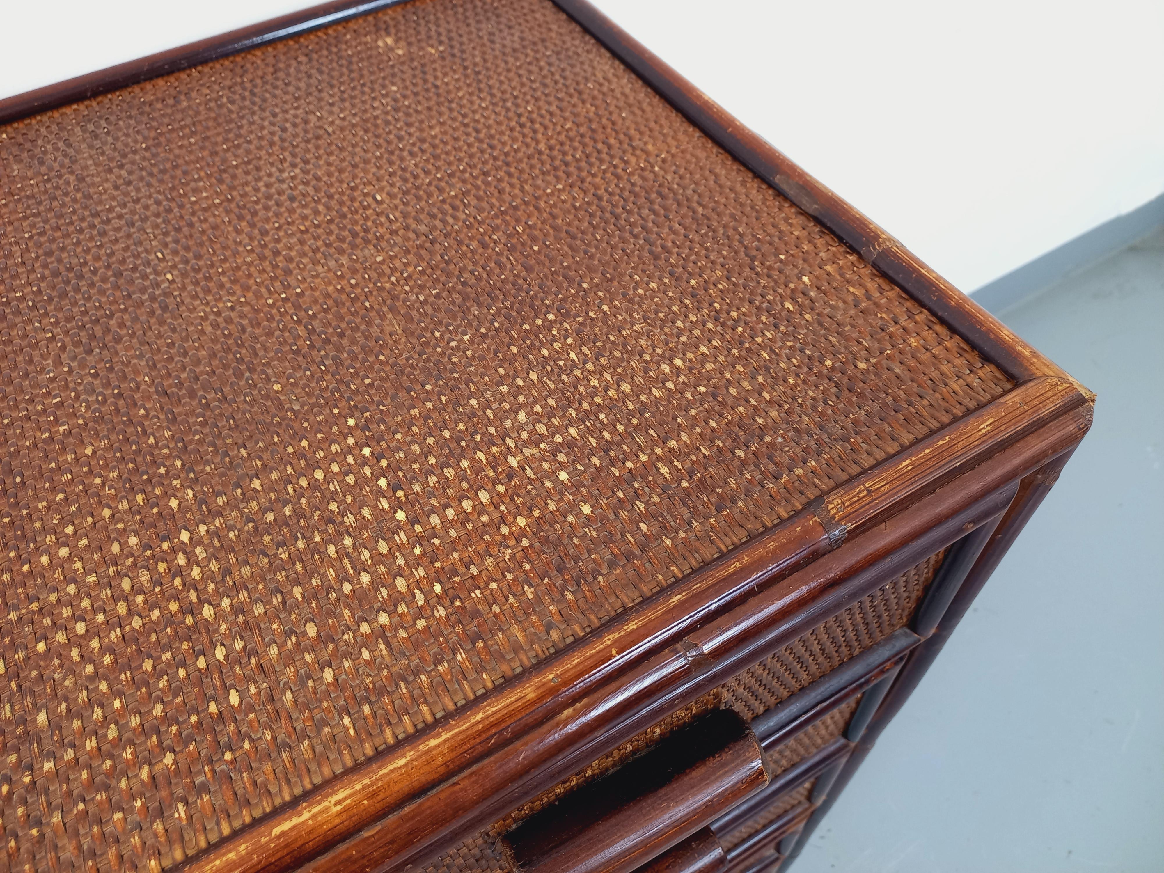 Commode vintage en rotin et rotin tressé des années 70 9