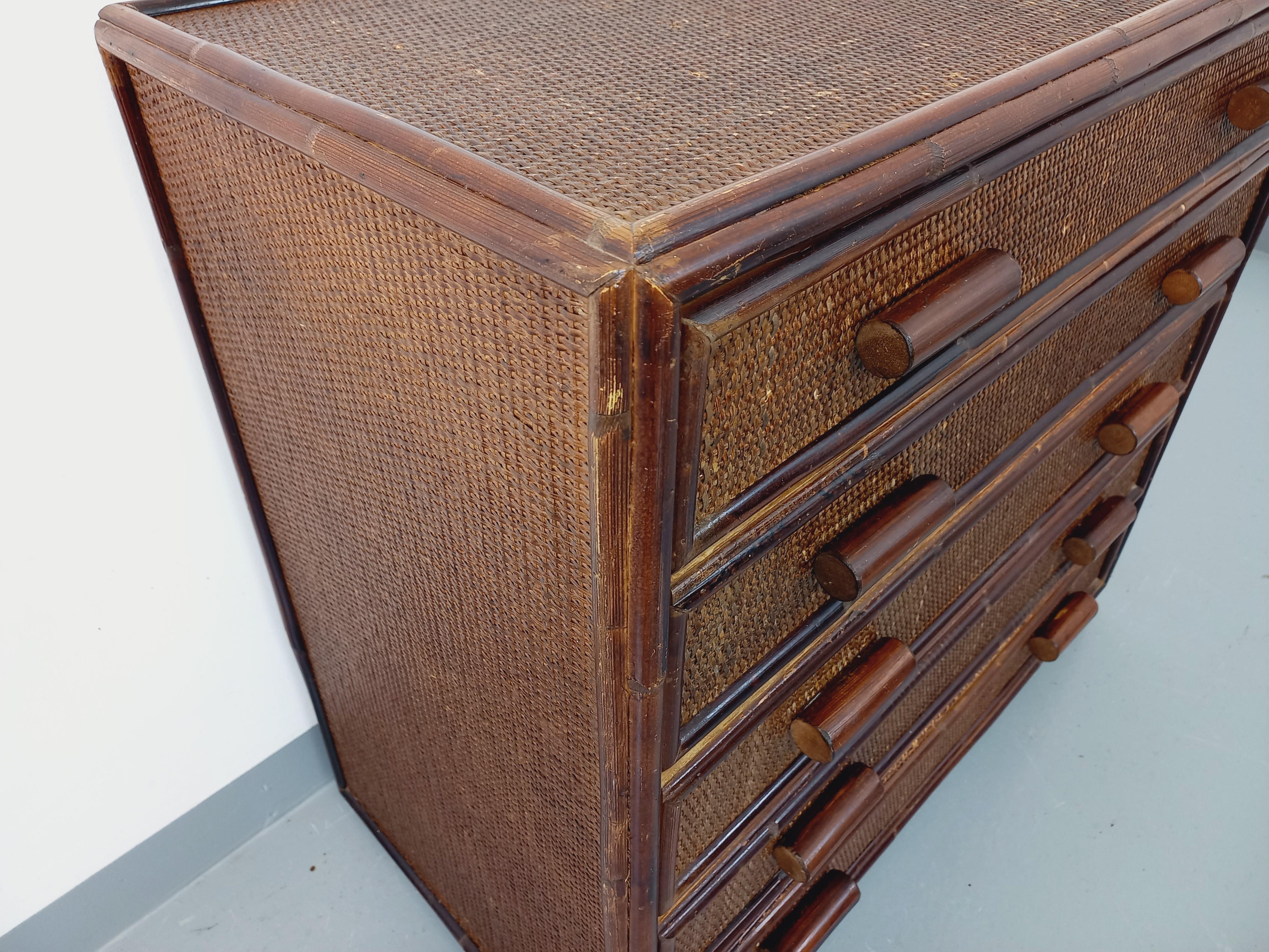 Commode vintage en rotin et rotin tressé des années 70 2