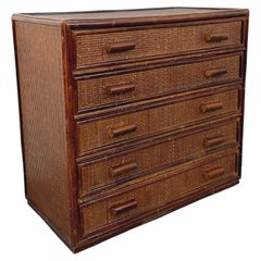 Commode vintage en rotin et rotin tressé des années 70