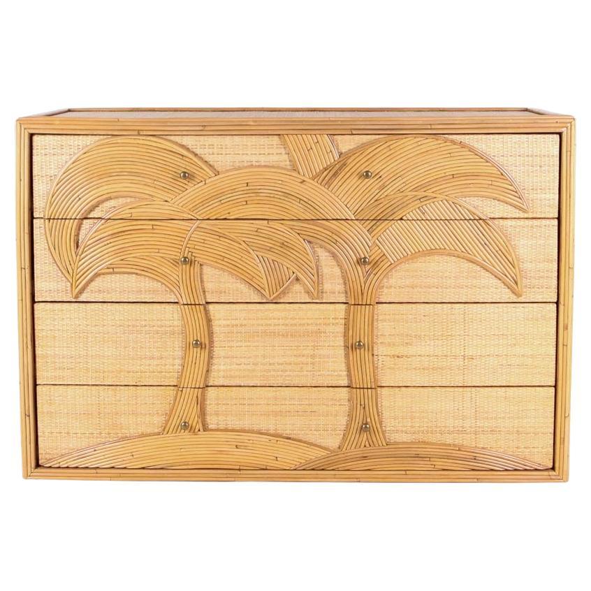 Commode with 4 drawers in rattan and raffia