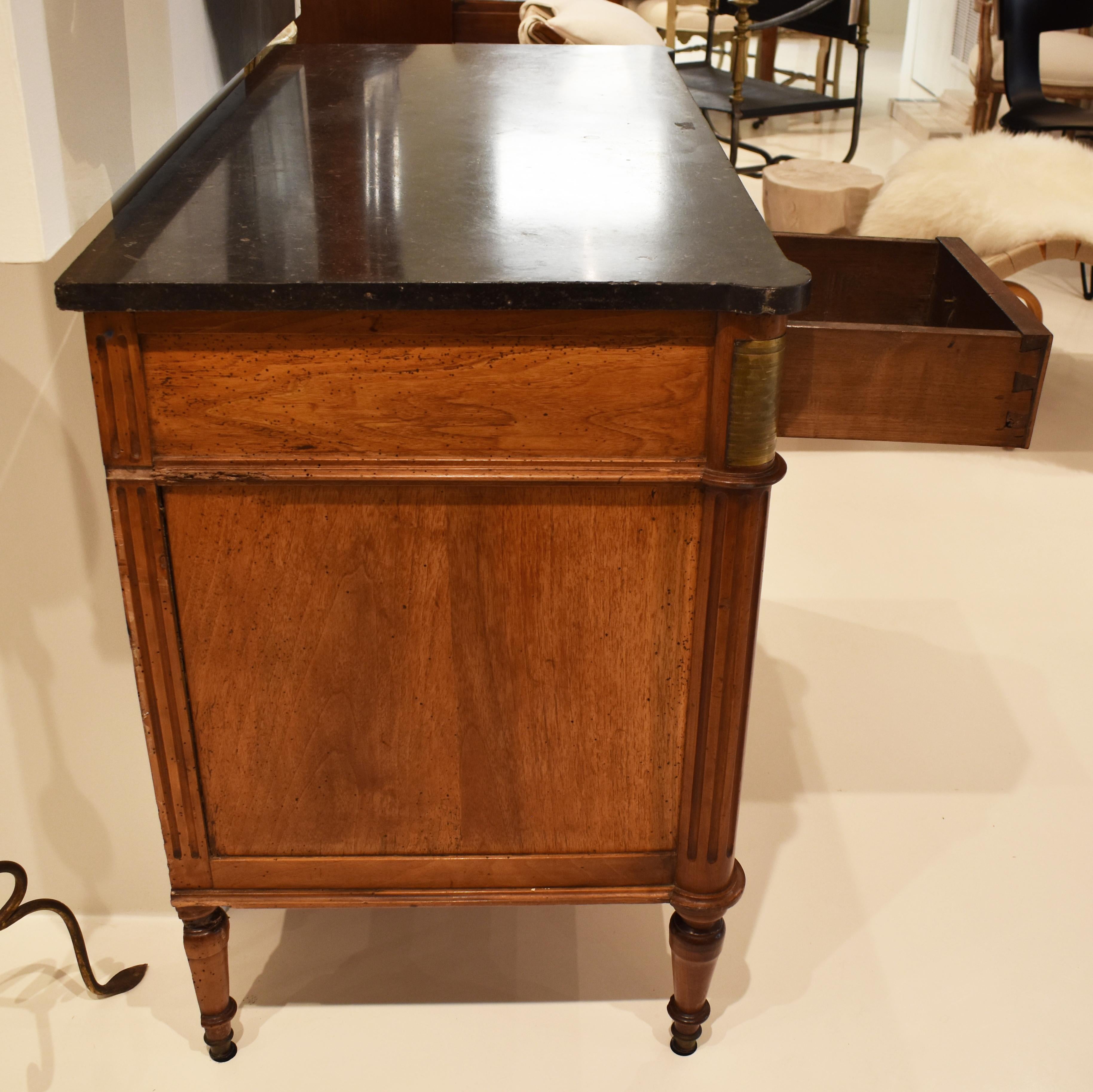 Walnut Commode with Marble Top, 19c French Louis XVI Style In Good Condition In New Orleans, LA