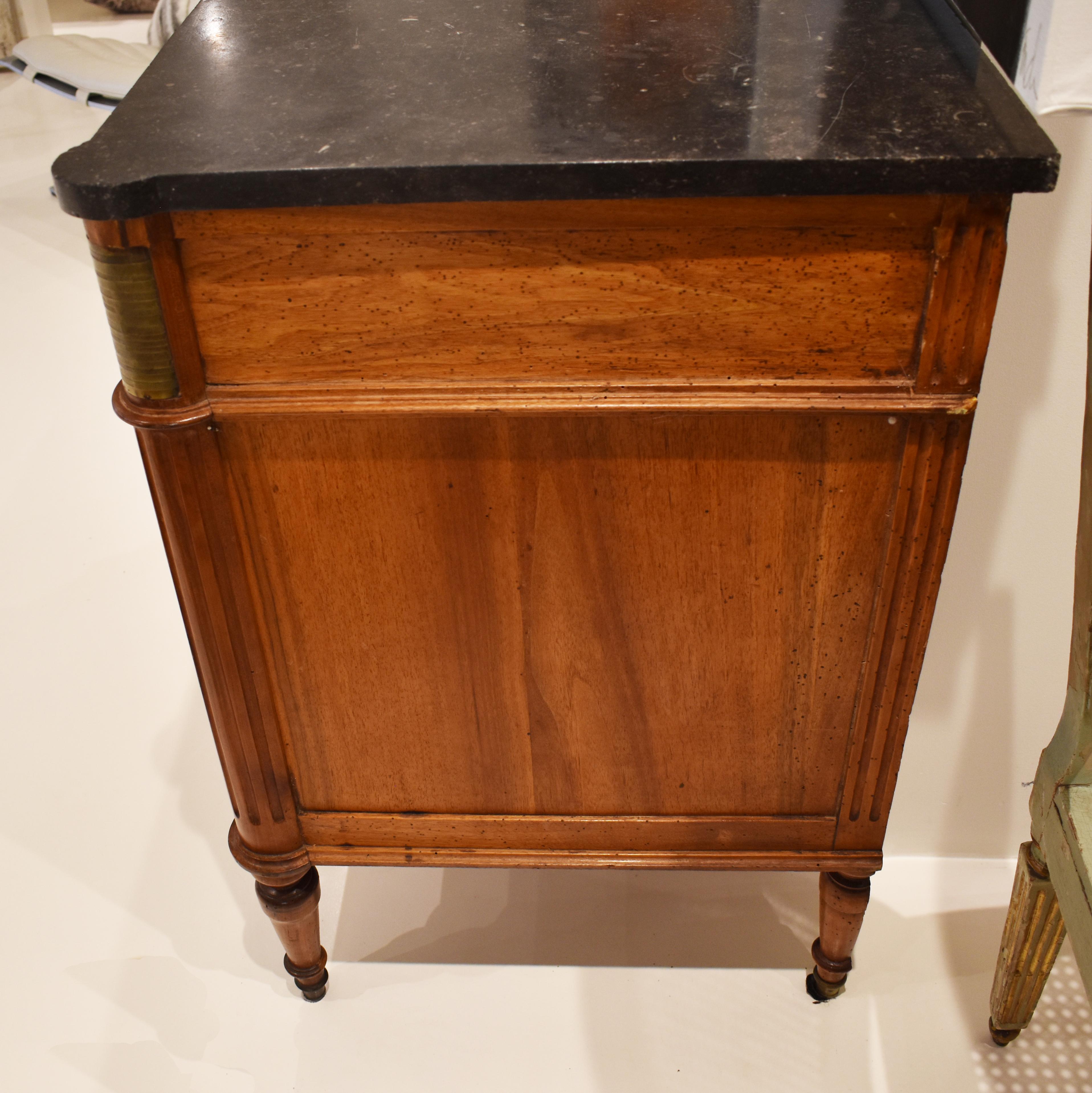19th Century Walnut Commode with Marble Top, 19c French Louis XVI Style
