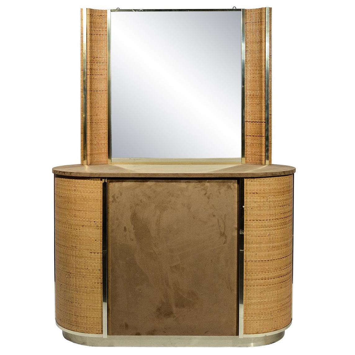 Commode with Mirror, Rattan, circa 1970, Italy