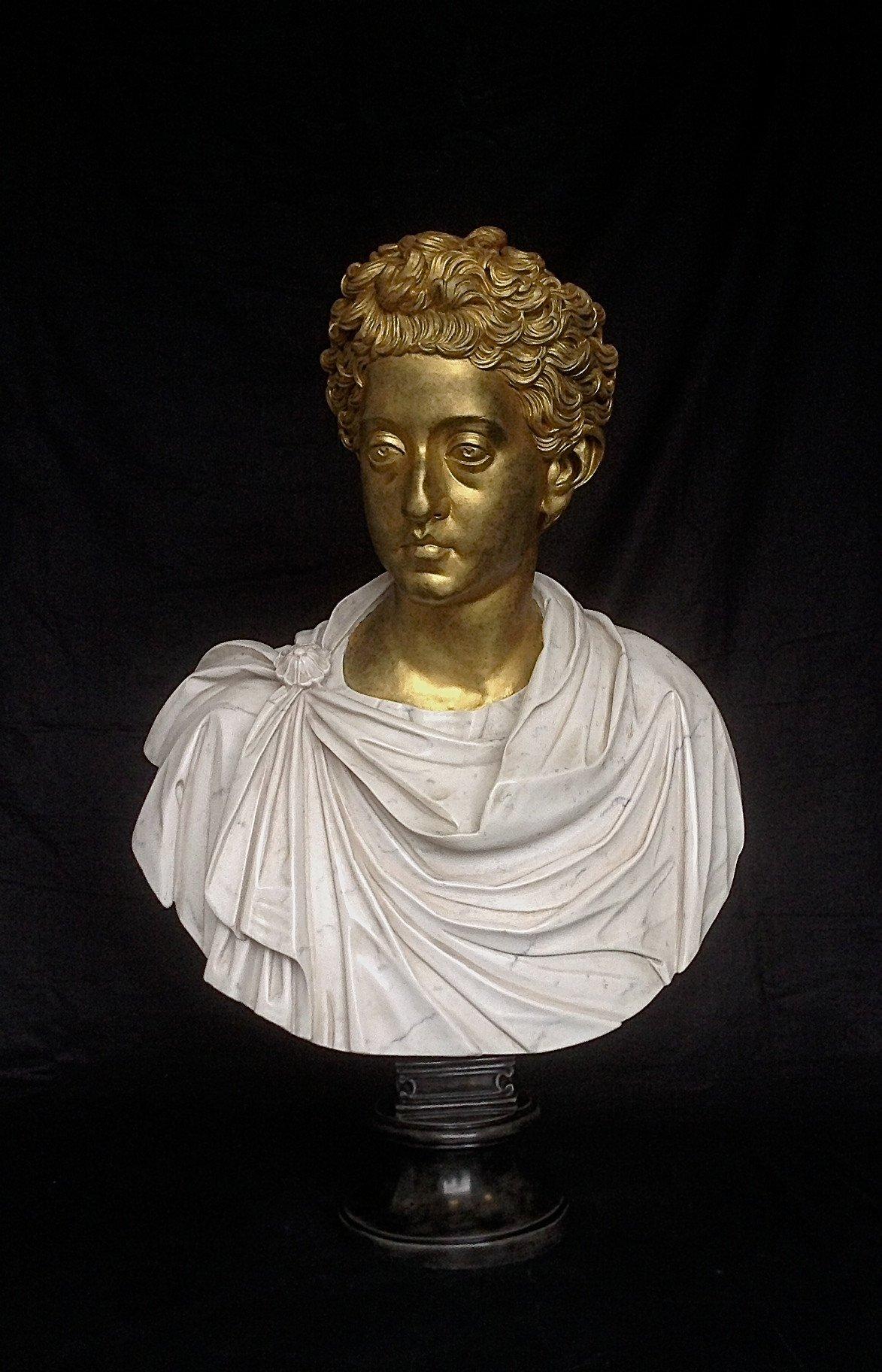 British Commodus Marble Bust with Gilt Head, 20th Century  For Sale