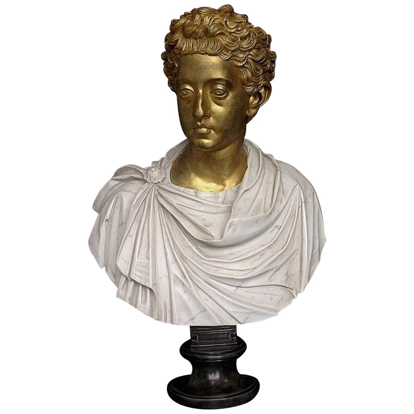 Commodus Marble Bust with Gilt Head, 20th Century  For Sale