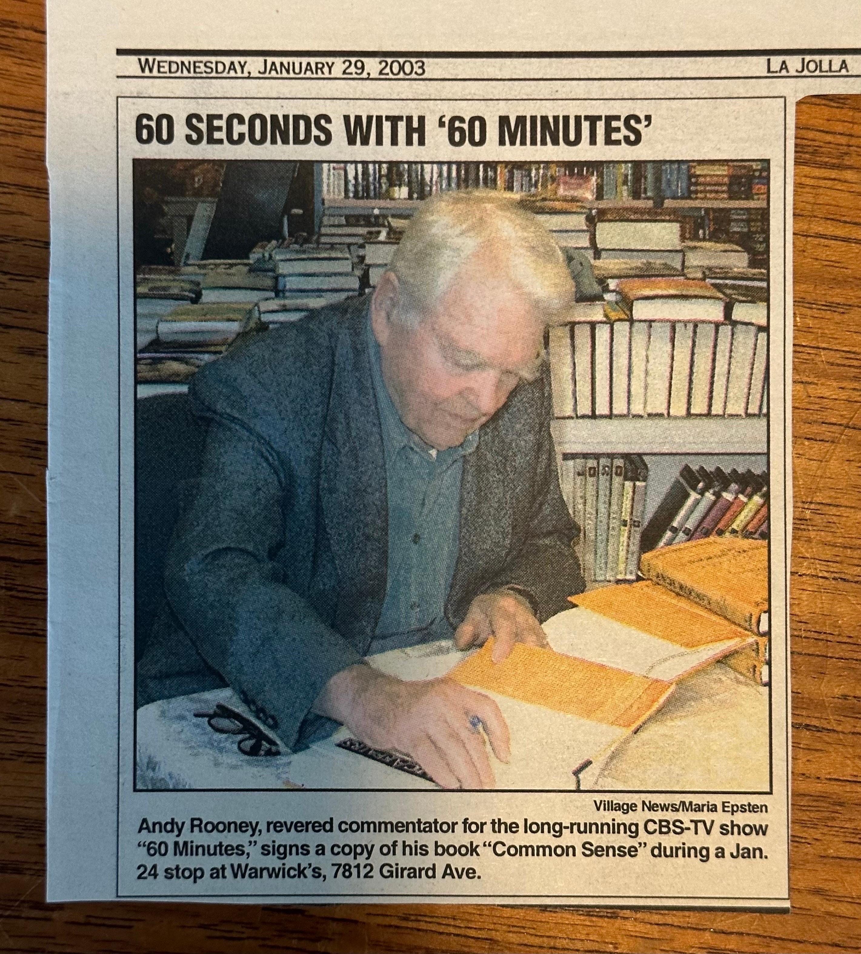 Livre de la première édition signé par le commentateur légendaire Andy Rooney en vente 2