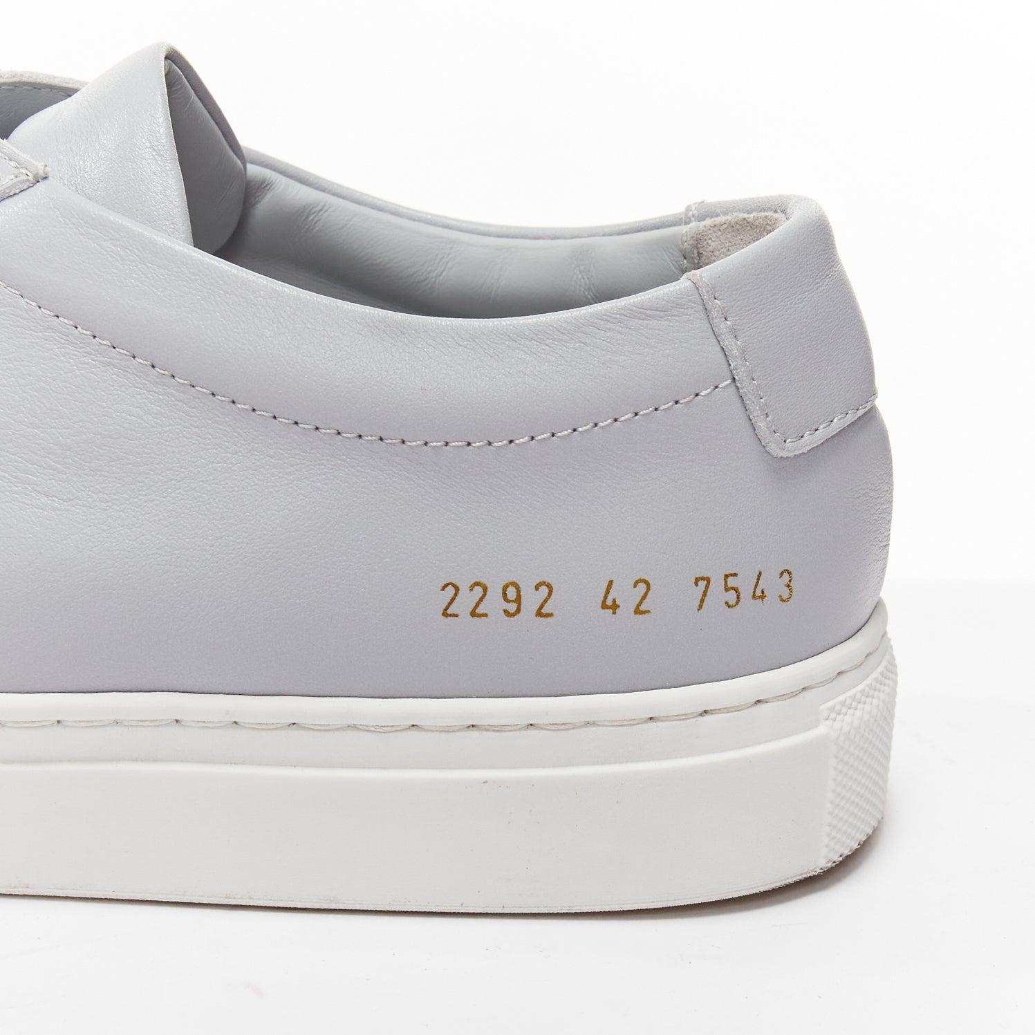 COMMON PROJECT Achilles grey leather gold foil lettering low sneakers EU42 3