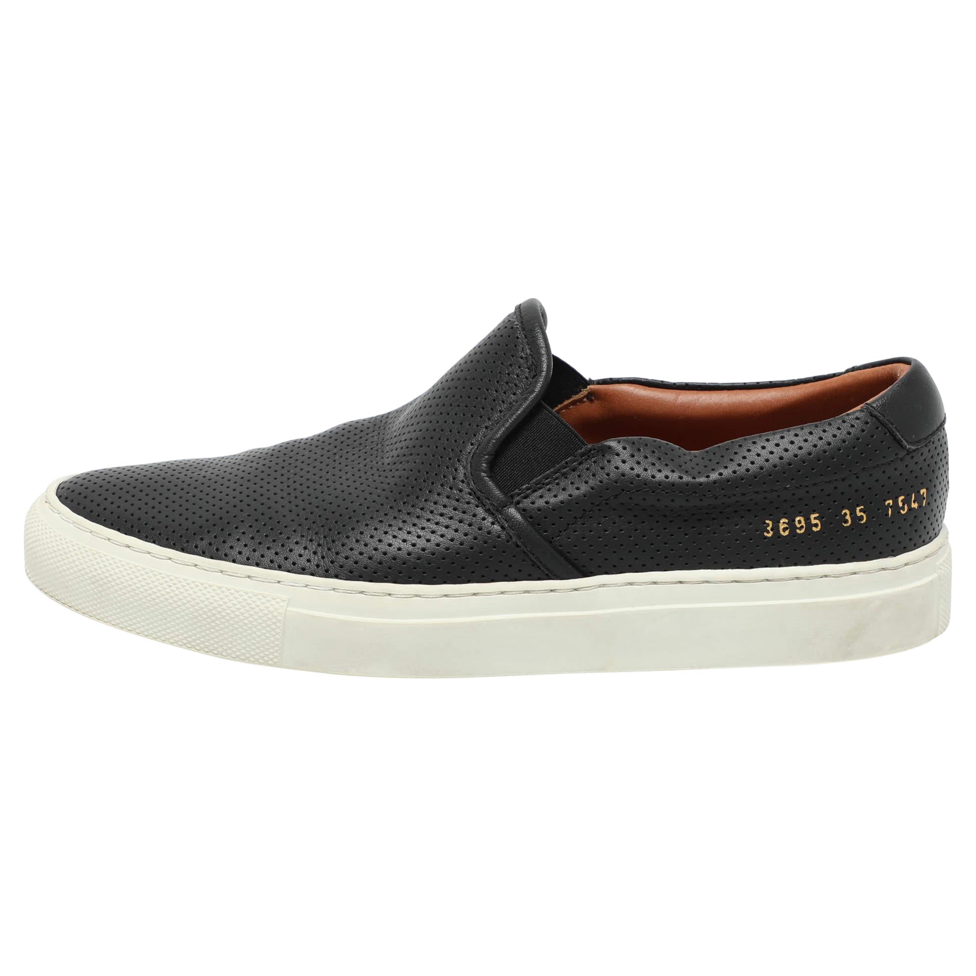 Common Projects Black Perforated Leather Slip On Sneakers Size 35