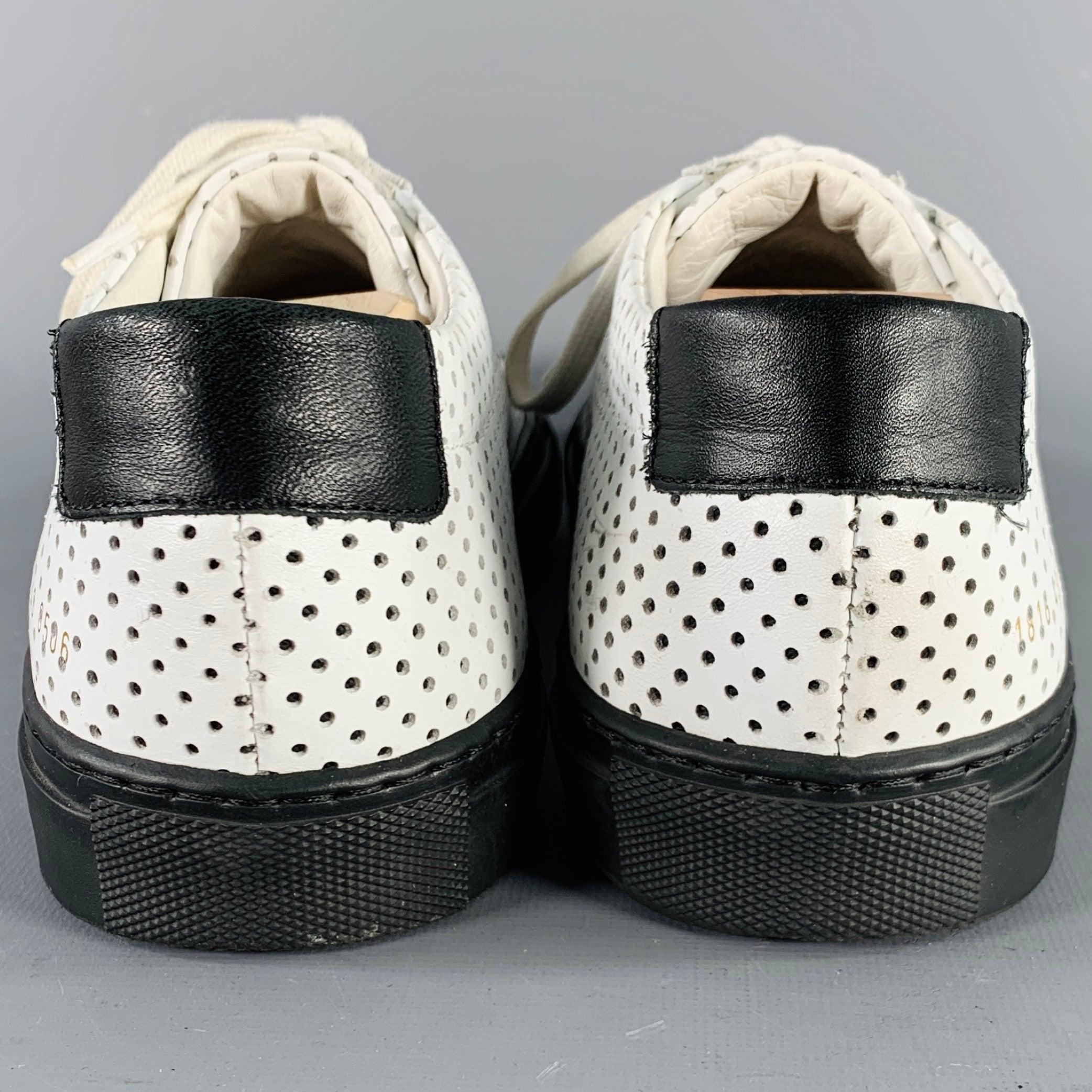 Beige COMMON PROJECTS Size 10 White Black Perforated Leather Low Top Sneakers For Sale