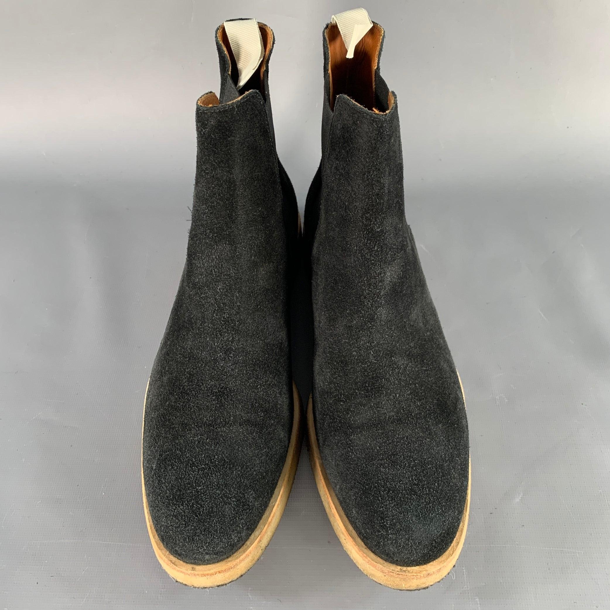 Women's COMMON PROJECTS Size 11 Black Suede Crepe Sole Pull On Chelsea Ankle Boots For Sale