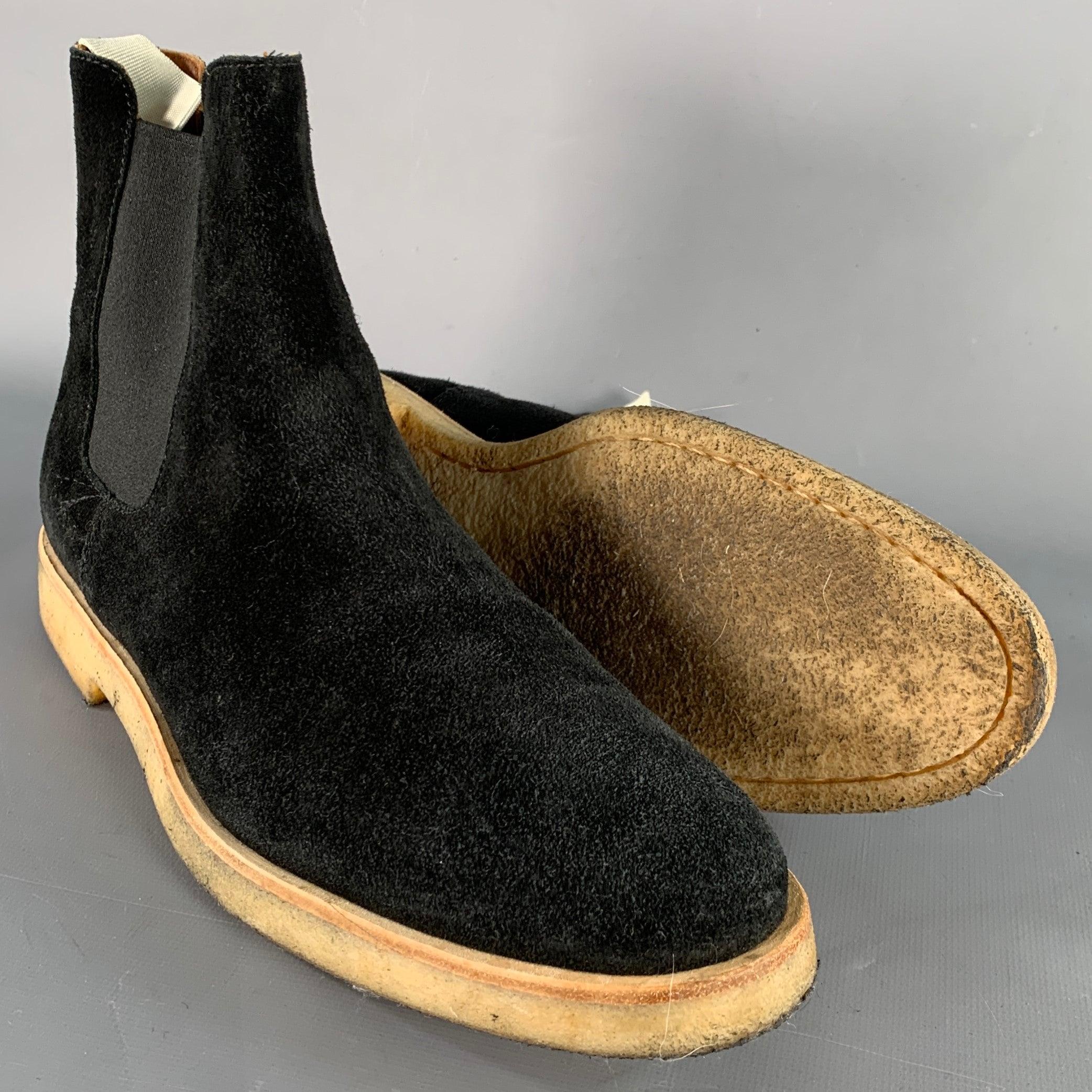 COMMON PROJECTS Size 11 Black Suede Crepe Sole Pull On Chelsea Ankle Boots For Sale 1