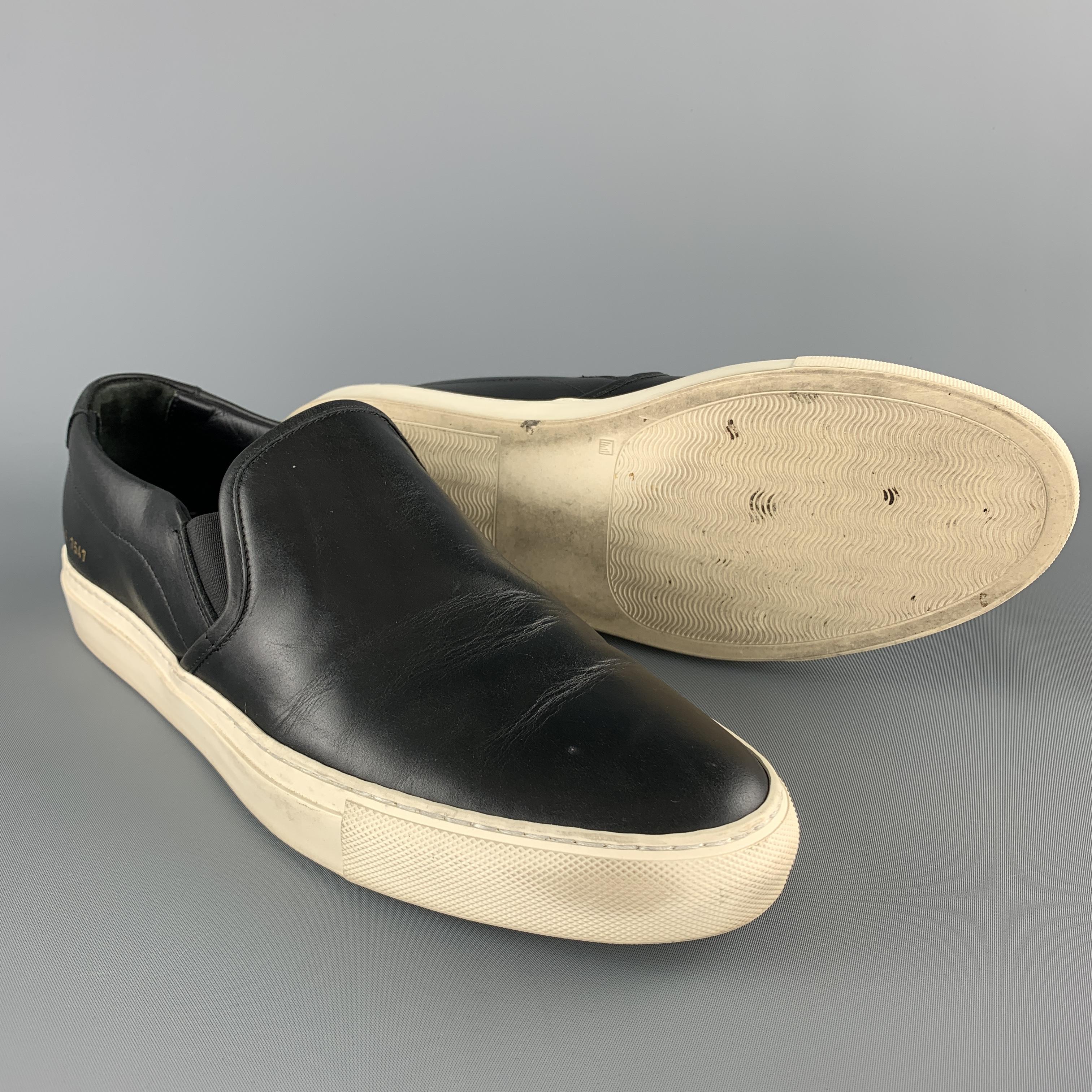 COMMON PROJECTS Size 11 Black & White Leather Slip On Sneakers In Good Condition In San Francisco, CA