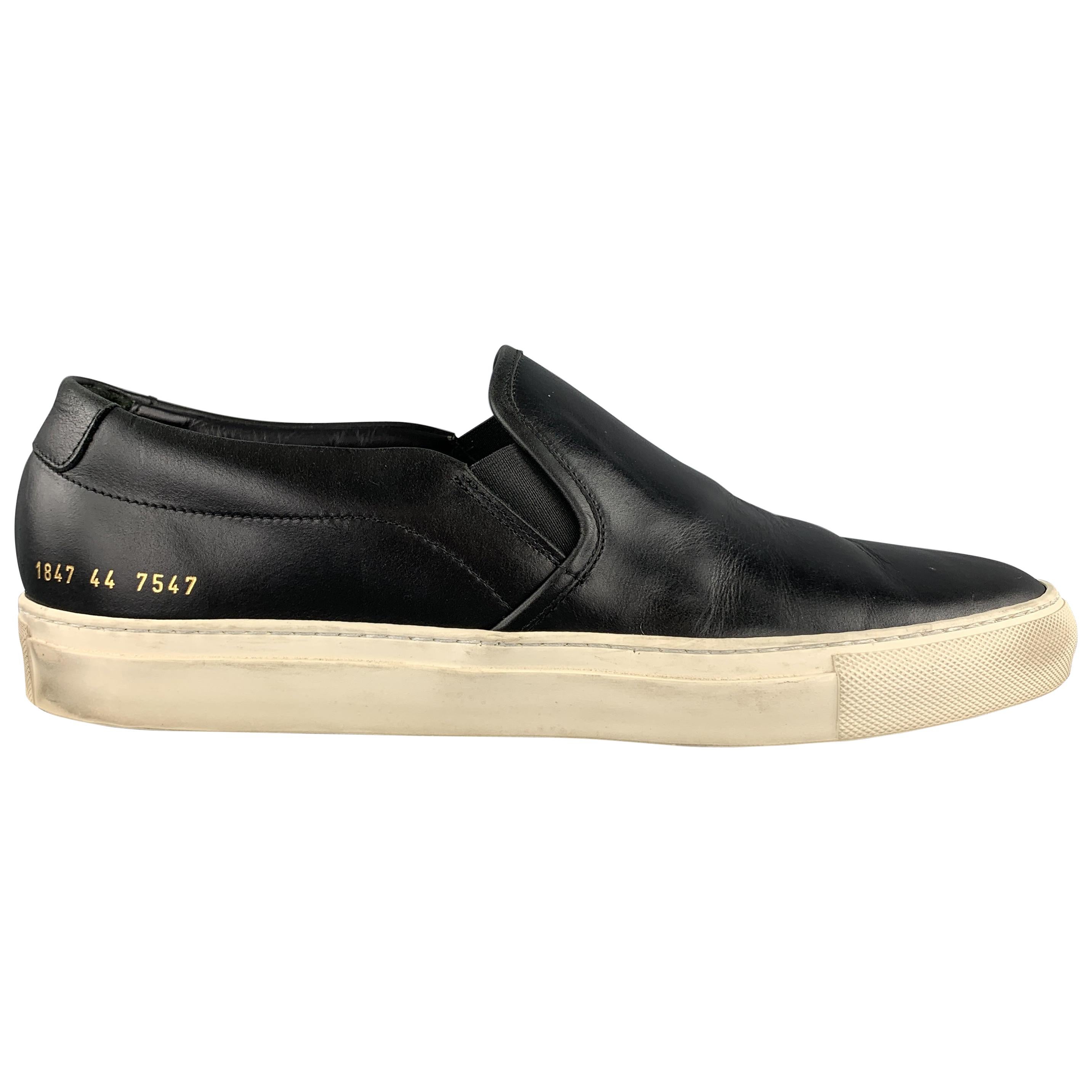COMMON PROJECTS Size 11 Black & White Leather Slip On Sneakers