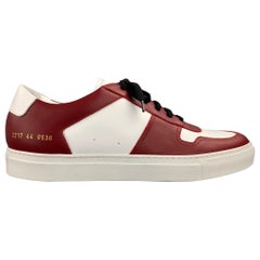 COMMON PROJECTS Size 11 White & Burgundy Color Block Leather Lace Up Sneakers